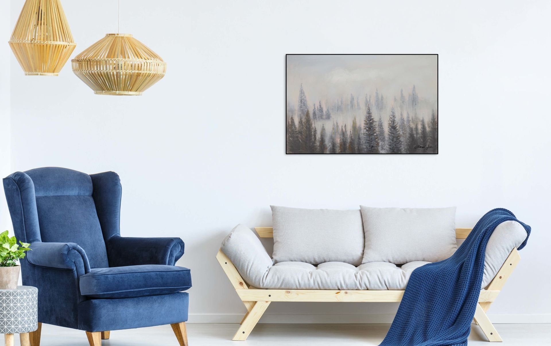 Wohnzimmer 90x60 Gemälde KUNSTLOFT 100% Zauber Leinwandbild cm, HANDGEMALT Wandbild des Waldes