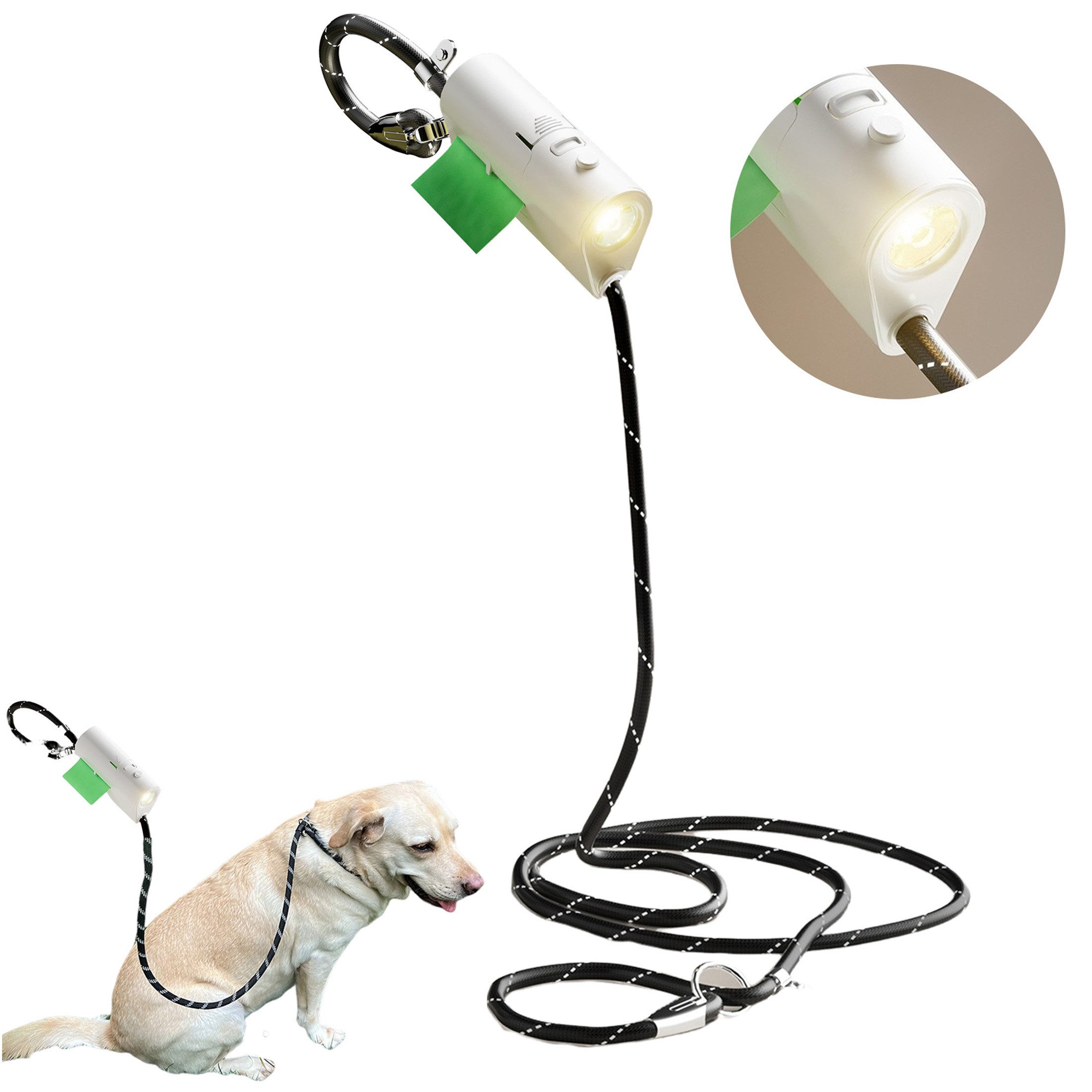 Hundeleine 1.6 m, mit LED-Licht & reflektierend durch, Kotbeutelspender