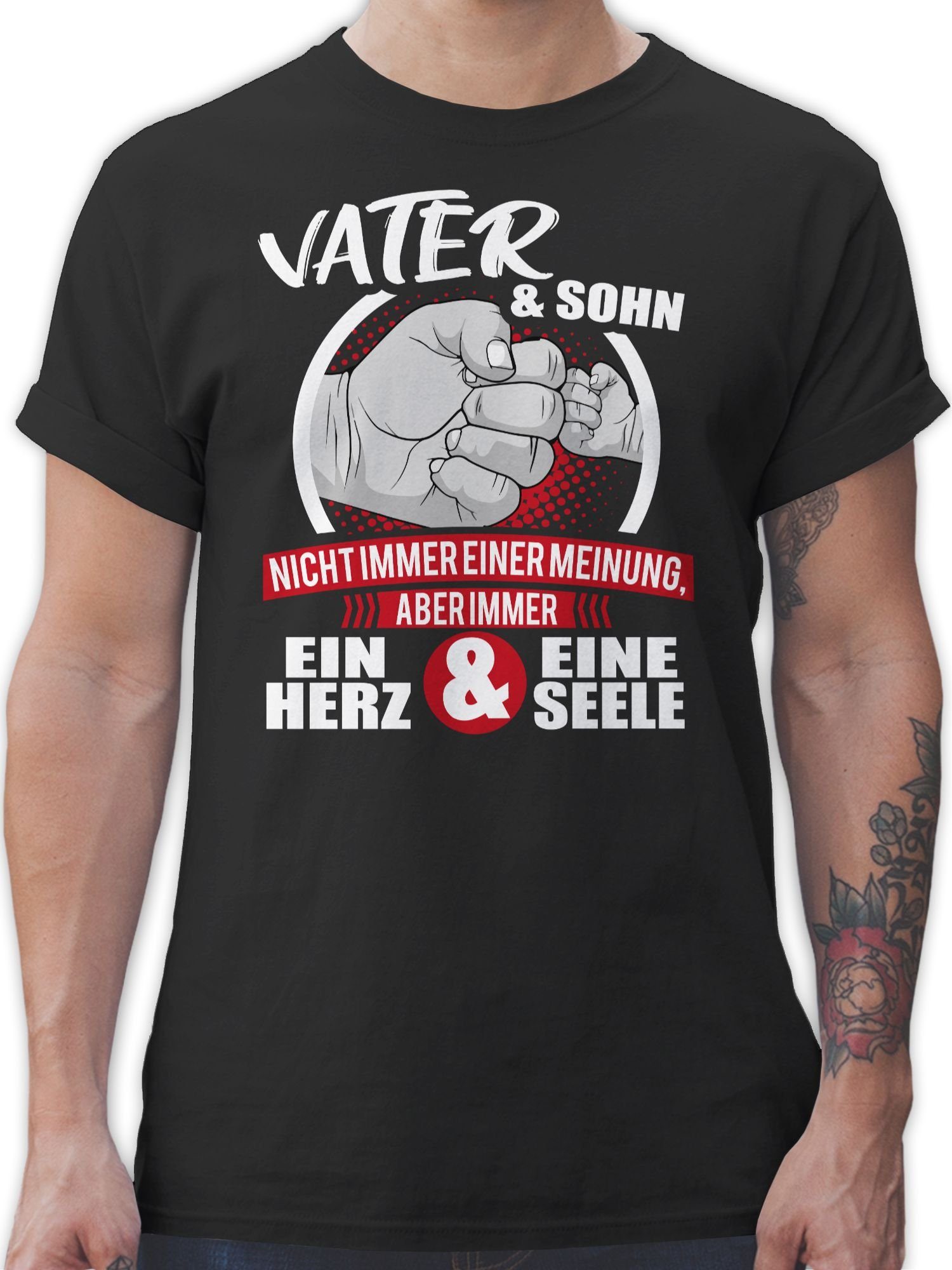 Papa 1 & T-Shirt ein Immer Familie Partner-Look & - Sohn Vater Schwarz Shirtracer Herz eine Seele weiß/rot