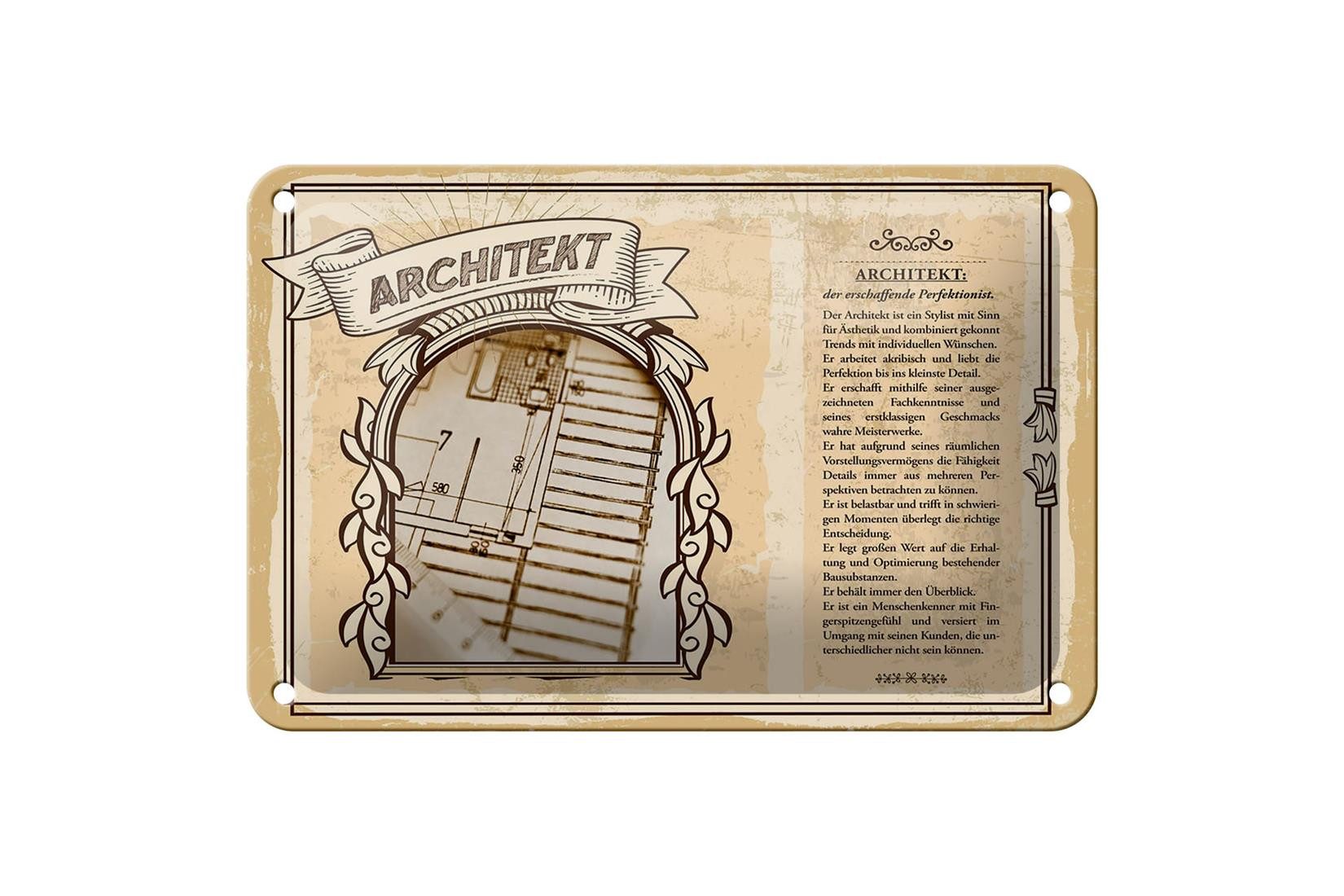 Femer GmbH Metallschild Berufe 18x12cm Architekt Perfektionist Stylist Schild, (1 St), gewölbte Oberfläche, abgerundete Ecken, umgeschlagene Kanten