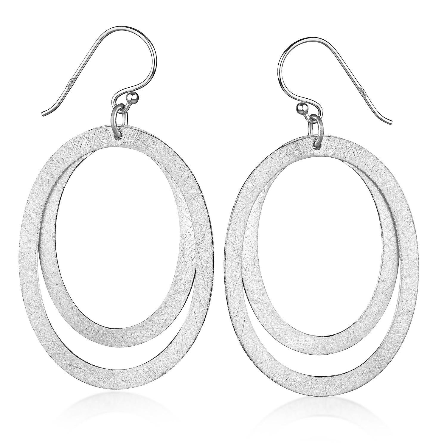 Damen Sterling mattiert Paar SO-483, Silber Ohrhänger Kreise Oval Materia Silber 925