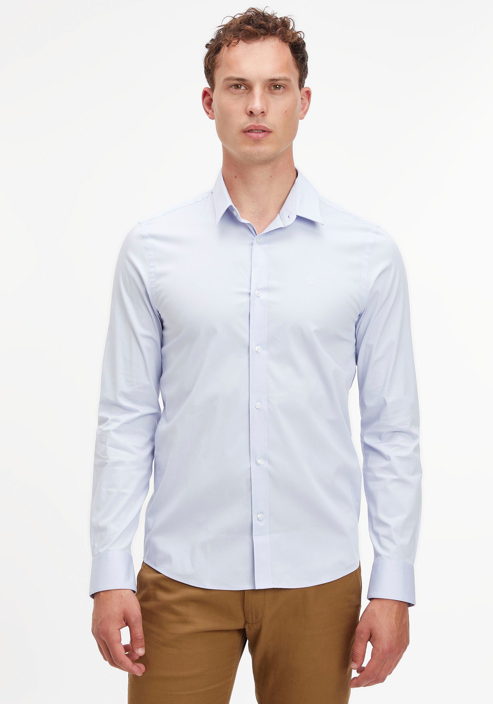 Calvin Klein Businesshemd POPLIN Brust auf Klein SLIM der blue mit STRETCH Calvin Logo SHIRT light