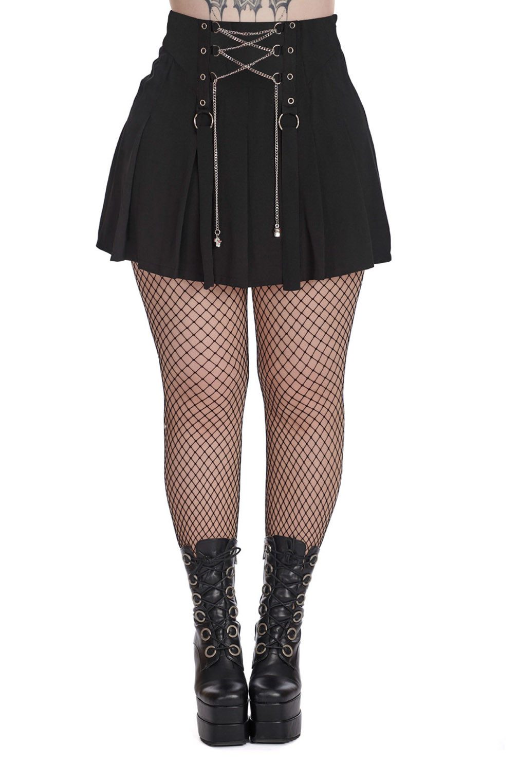 Banned Plisseerock Isadora Schwarz Punk Gothic Goth Grufti günstig online kaufen