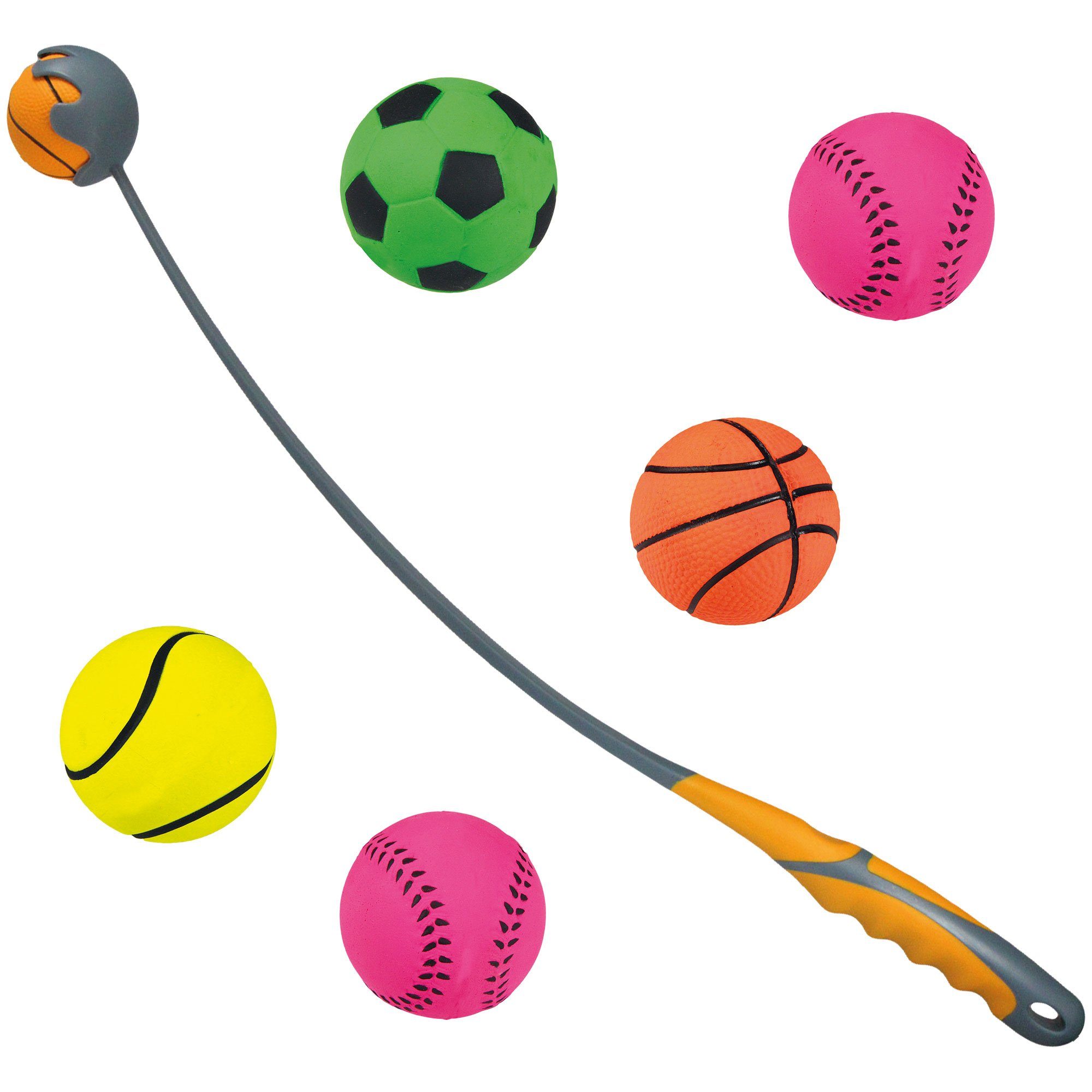 Tierball Set - Ballschleuder 60 cm und 5 Moosgummibälle