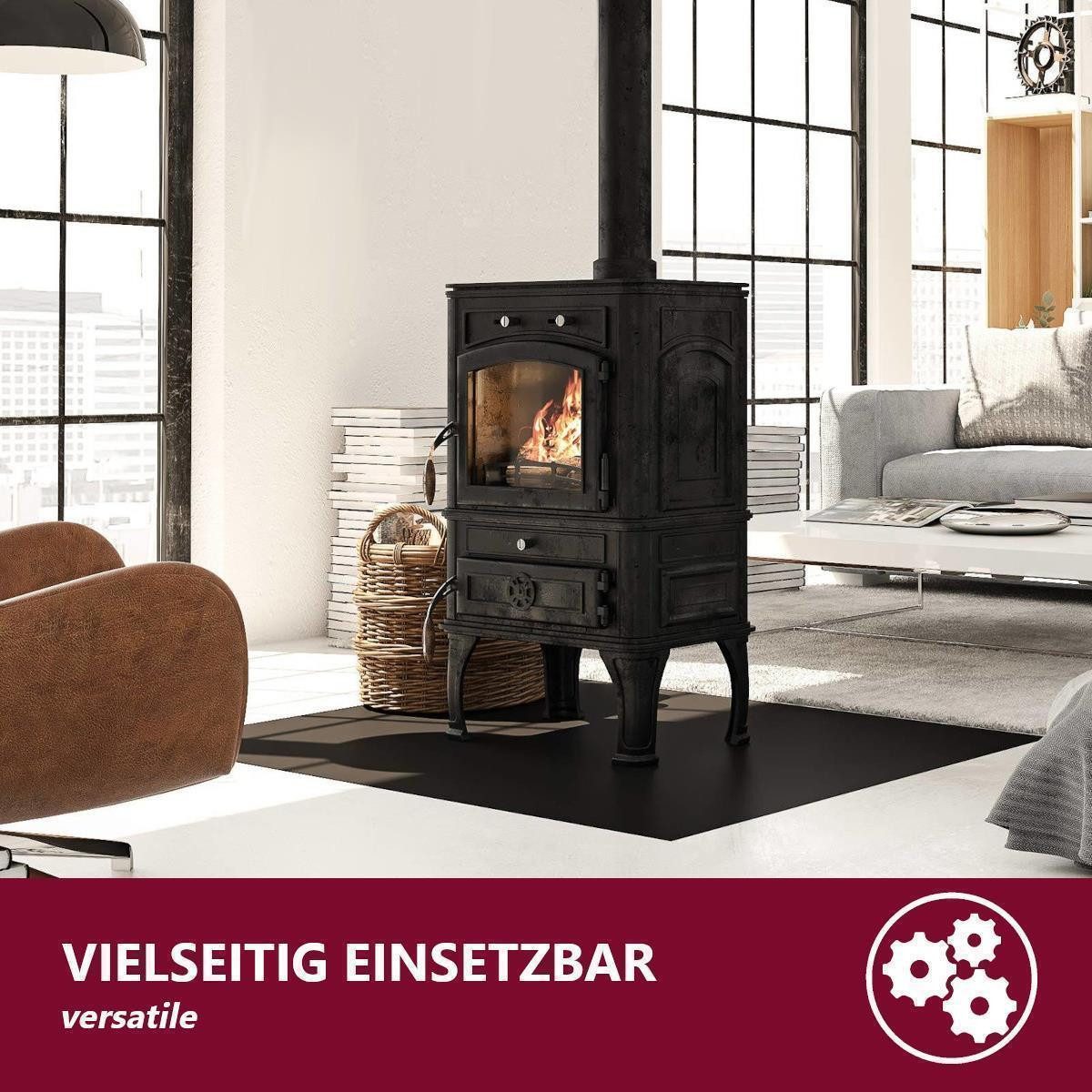 HOOZ Tischplatte aus Glas 100 x 50 x 0,6 cm oder als Funkenschutzplatte für den Kamin (schwarzes Glas, 1 St., ESG-Sicherheitsglas), mit hochwertigem Facettenschliff