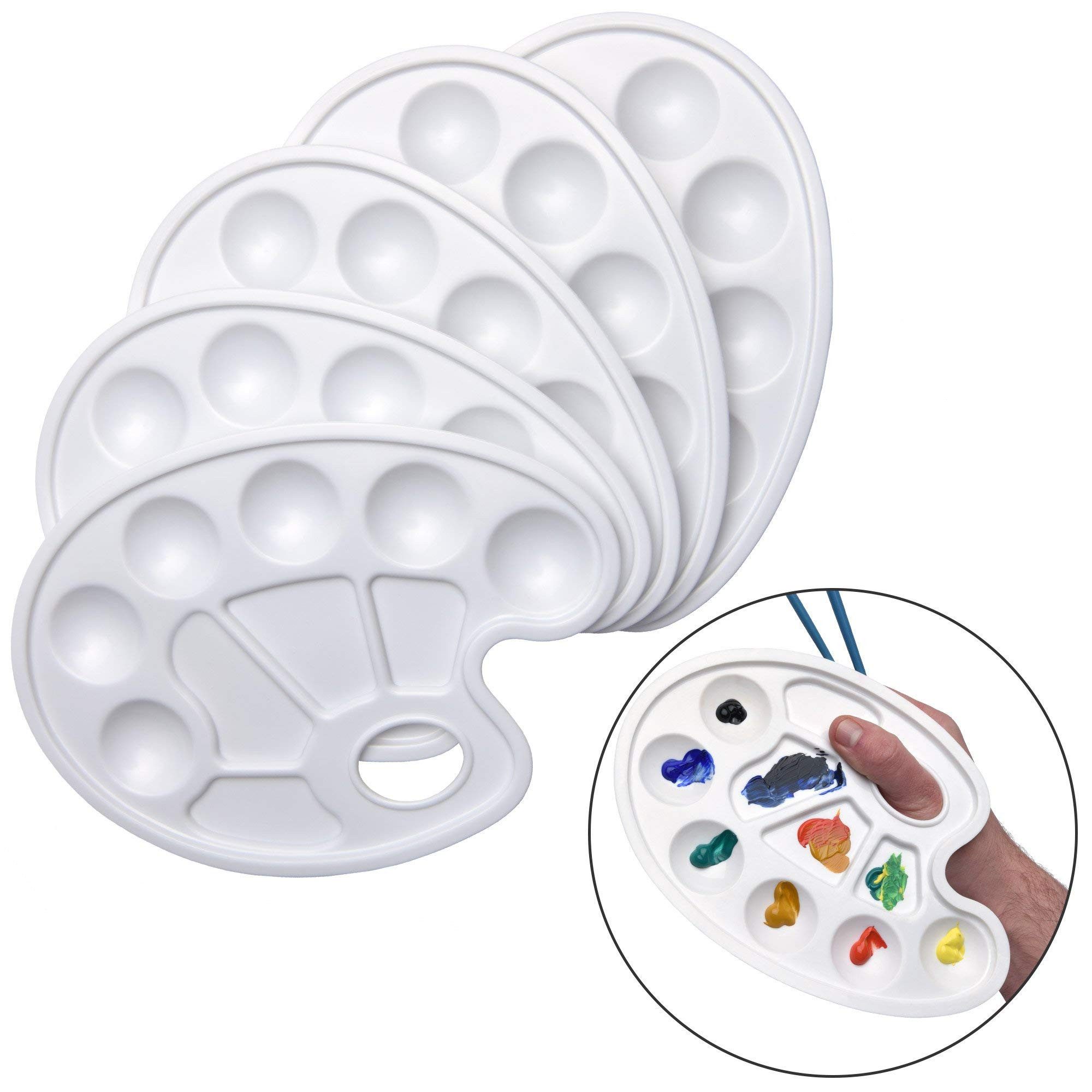 Artina Malpalette 5er Set Mischpaletten Farbmischpaletten mit Griffloch & 10 Farbmulden, Mal-Paletten für Acryl Wasserfarben & Öl Malerei 23,5cm x 17cm