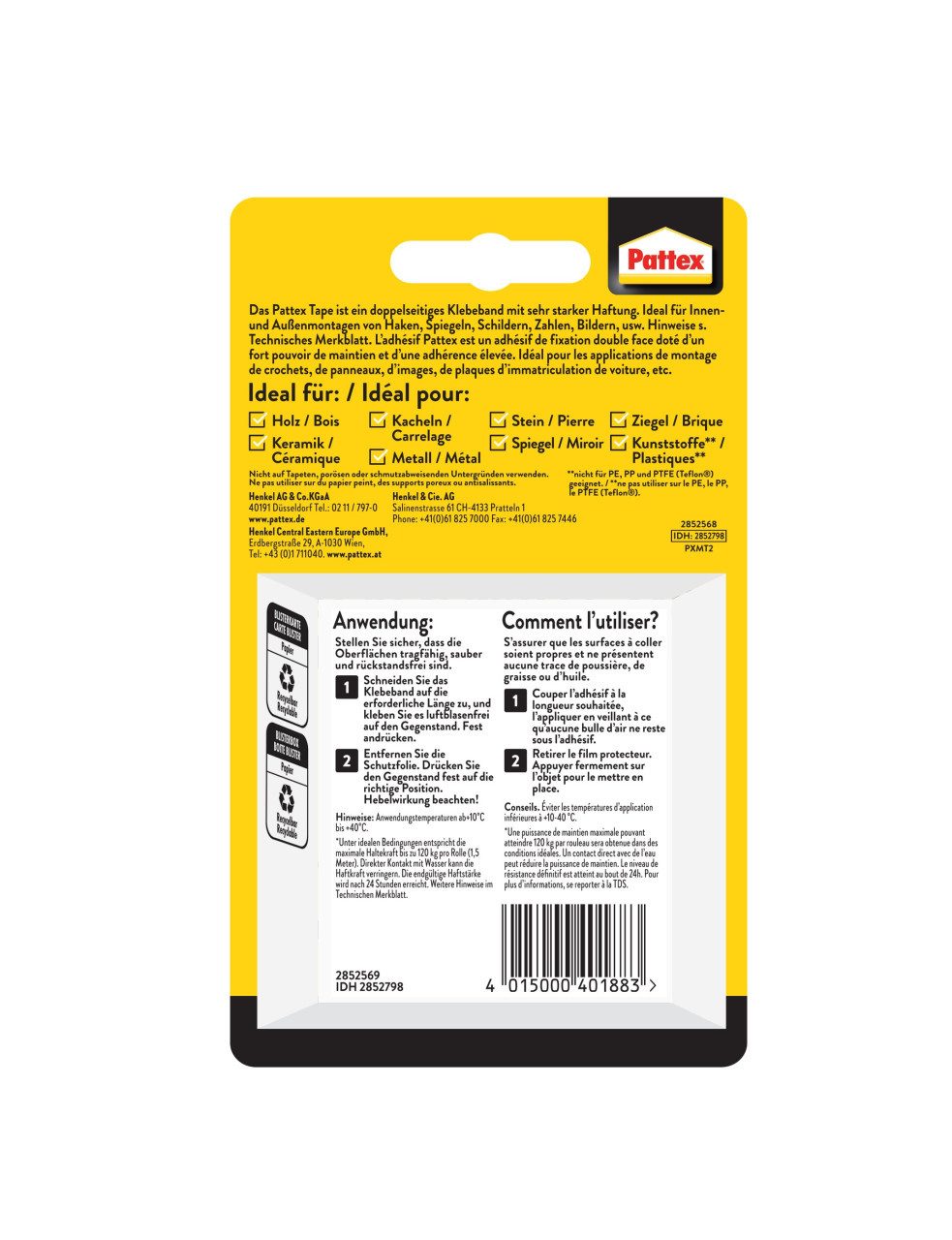 Pattex Montageband Pattex Kleben statt Bohren Klebeband superstark