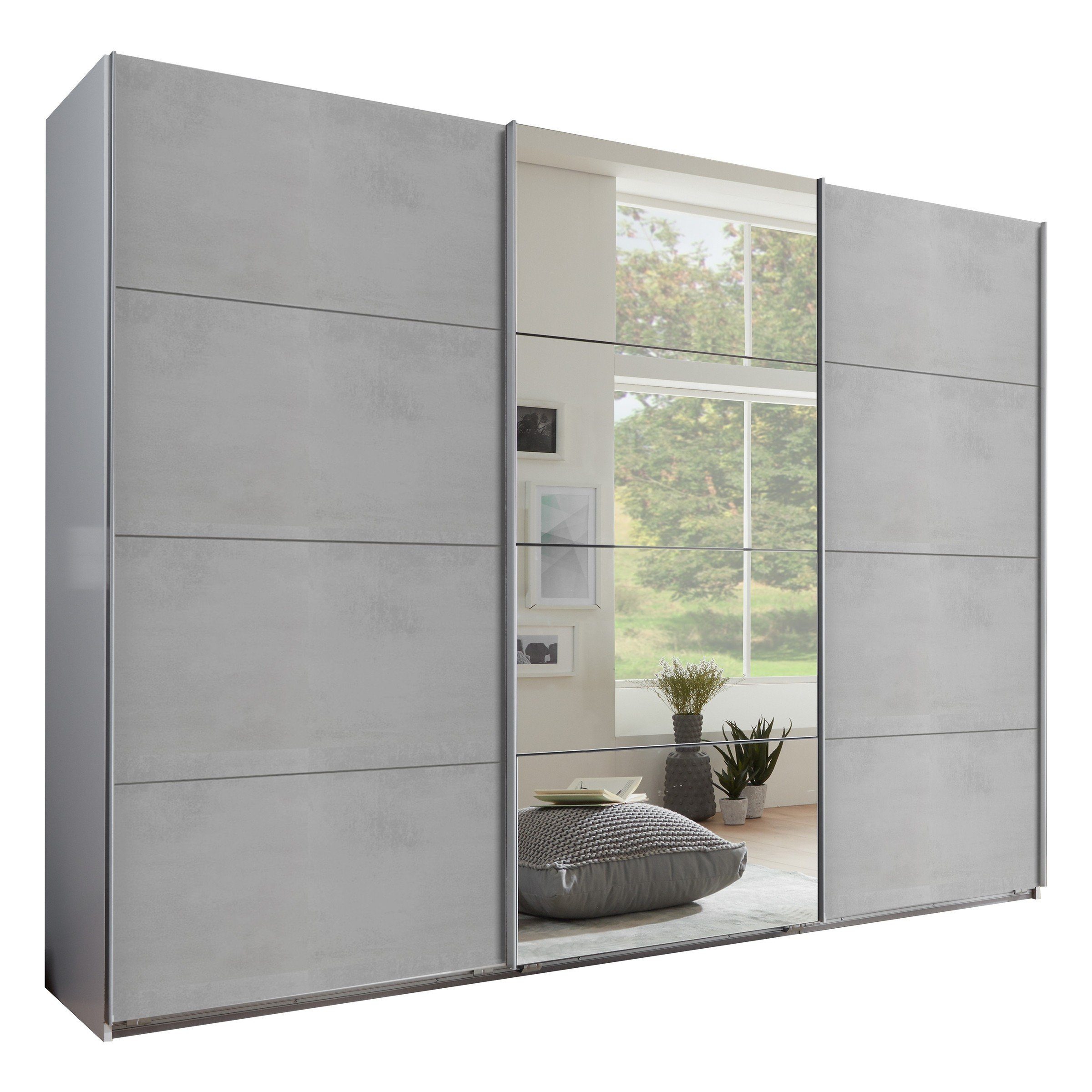 freiraum Kleiderschrank Ernie (BxHxT: 270x210x65 cm) in WEISS + BETON NB LICHTGRAU mit 3 Türen und 3 Einlegeböden