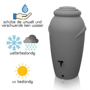 YourCasa Regentonne 210 Liter [Amphore Design] Regenfass aus Kunststoff mit Wasserhahn, Bepflanzbar, 210L, Wasserhahn, Deckel