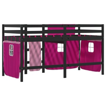 vidaXL Bett Kinderhochbett mit Vorhängen Rosa 80x200 cm Massivholz Kiefer