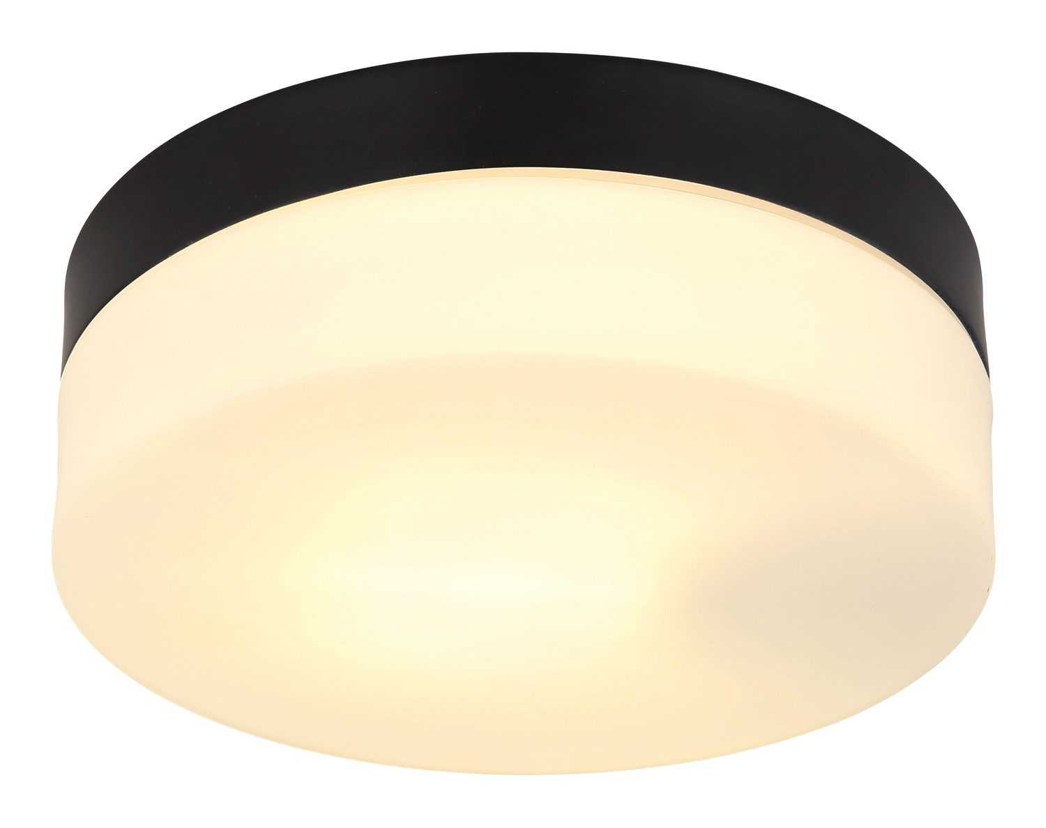 GLOBO LIGHTING Deckenleuchte VRANOS, Ø 18,4 cm, 1-flammig, Schwarz, Weiß, ohne Leuchtmittel, Aluminium, Opalglas, IP44 Spritzwassergeschützt