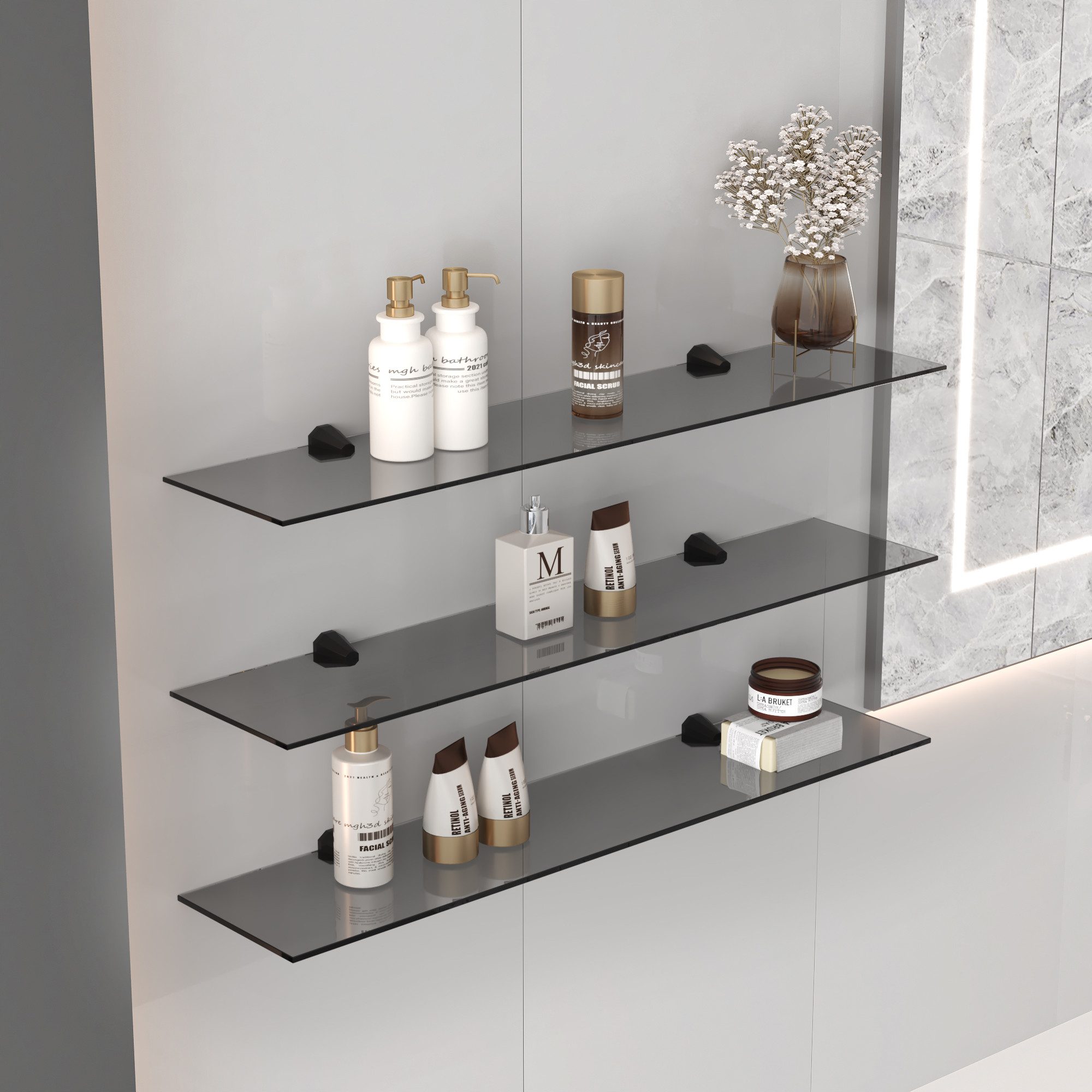 HOOZ Wandregal Glas Wandregal Grauglas - 30 cm günstig online kaufen