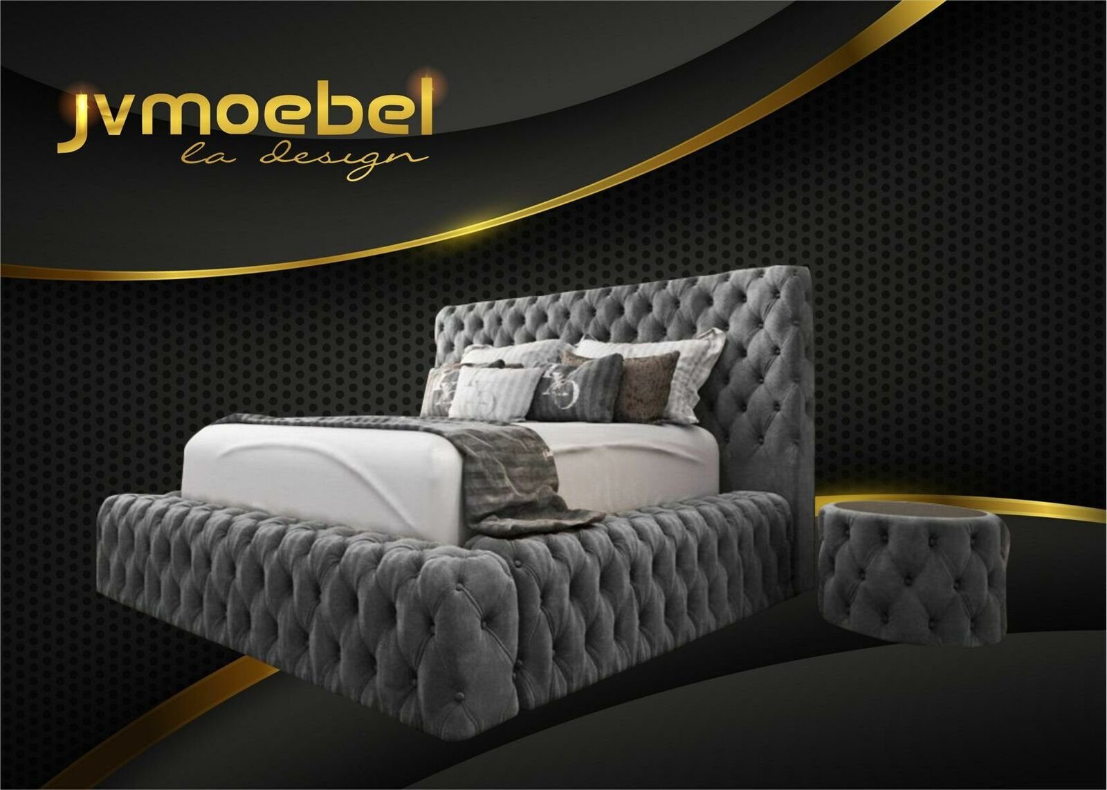 JVmoebel Bett, Bett Textil Schlafzimmer Möbel Luxury Moderne Betten Chesterfield Grau