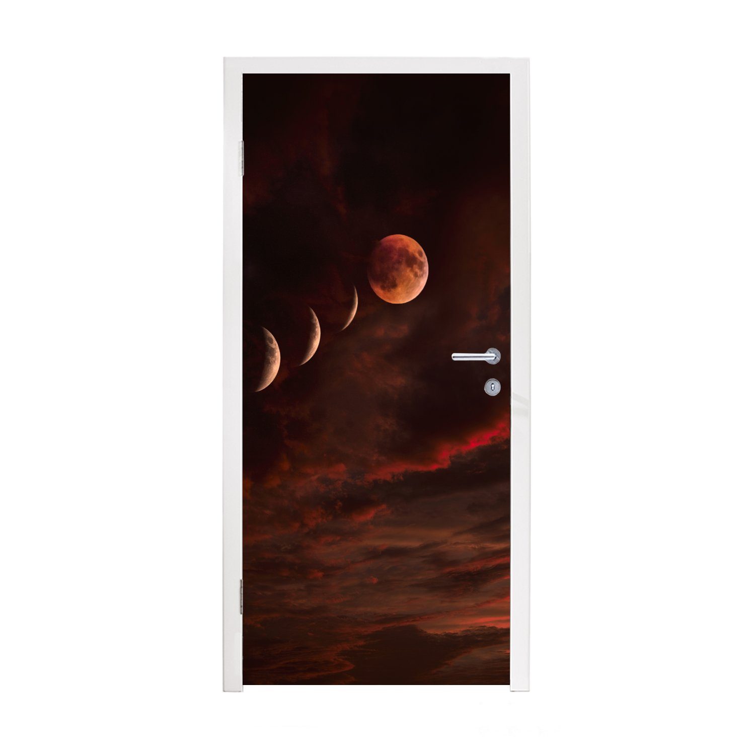 - 75x205 St), Tür, MuchoWow Türaufkleber, Wolken (1 Matt, - Türtapete Himmel, bedruckt, cm Fototapete für Mond