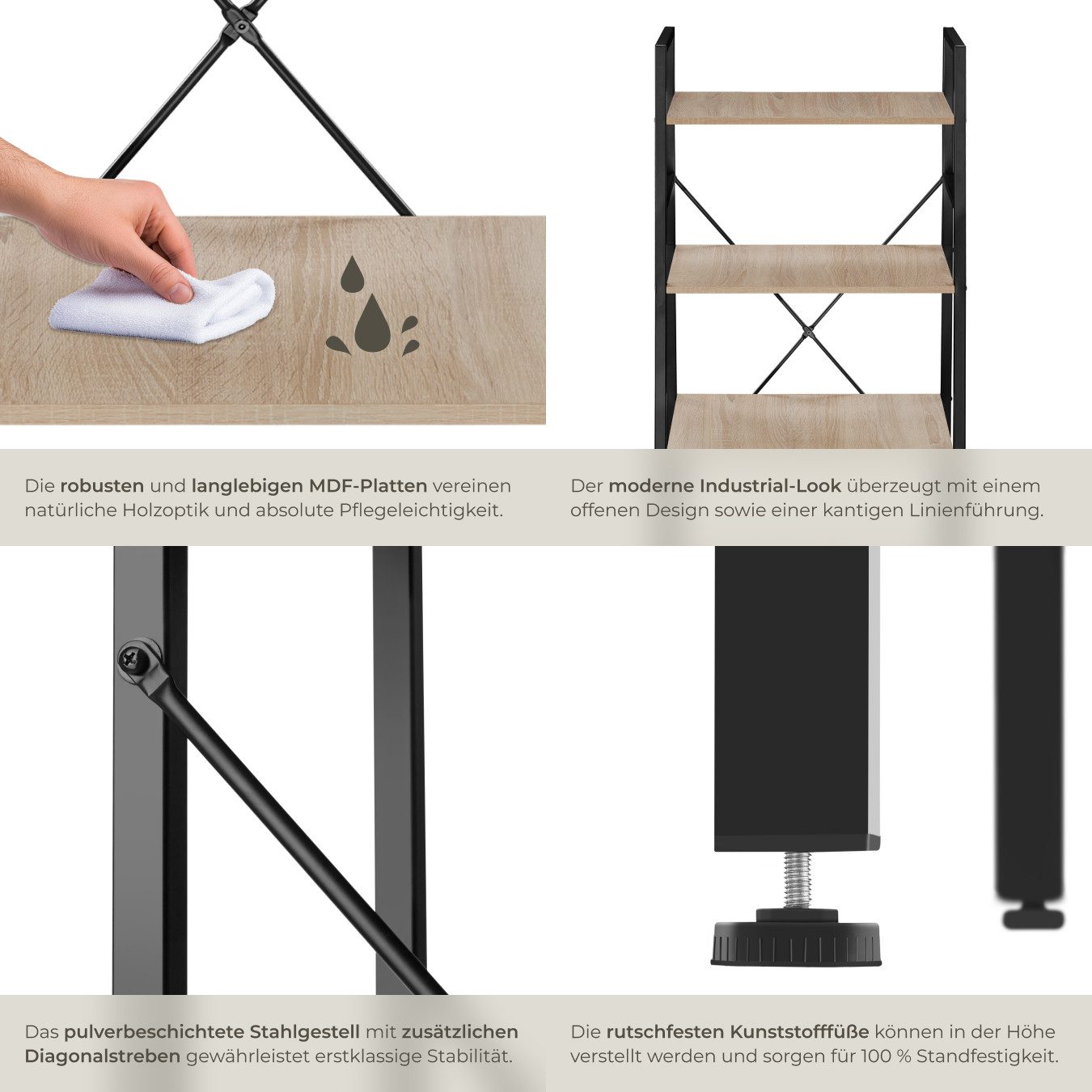 tectake Leiterregal Stufenregal Newcastle 57,5 x 35,5 x 139cm, Set 1-tlg., Industrial Style