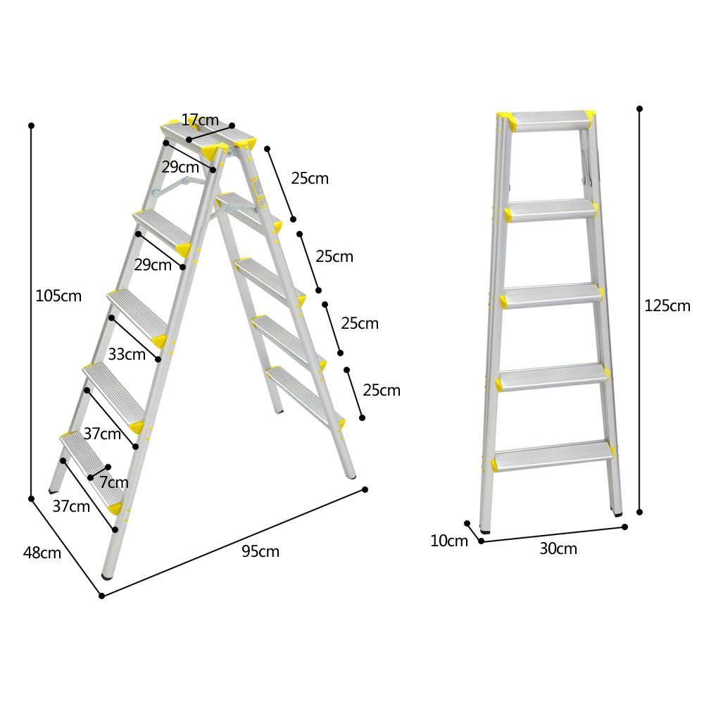 Vaxiuja Leiternspitzen Pedal A-Stufen-Leiter (1-St) mit Klappbarer Leichte rutschfestem breitem lbs, 5-Stufen-Leiter Doppelseitig Aluminium-Leiter Tritthocker 330