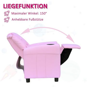 HOMCOM Sessel Kindersessel, Liegefunktion, Eingebauten Becherhalter, Rosa (Set, 1-St., Kindersofa für 3-6 Jahre alt), 62B x 56T x 69H cm