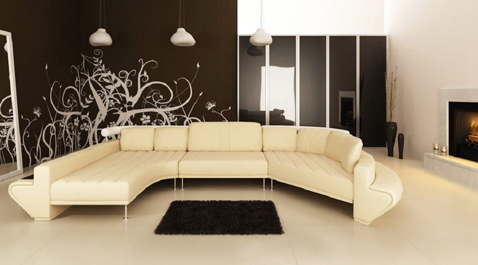 JVmoebel Ecksofa Runde Couch Sofa Polster Rundsofas Wohnlandschaft Ecksofa, Made in Europe Beige/Weiß