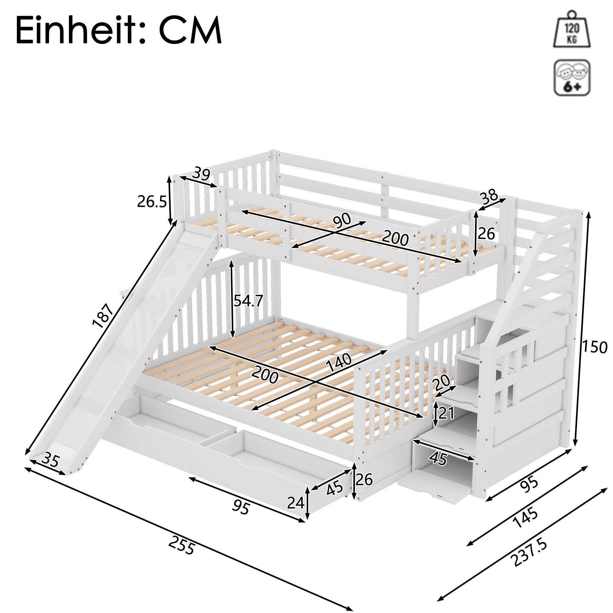 TavilaEcon Etagenbett Kinderbett, Jugendbett mit 2 günstig online kaufen