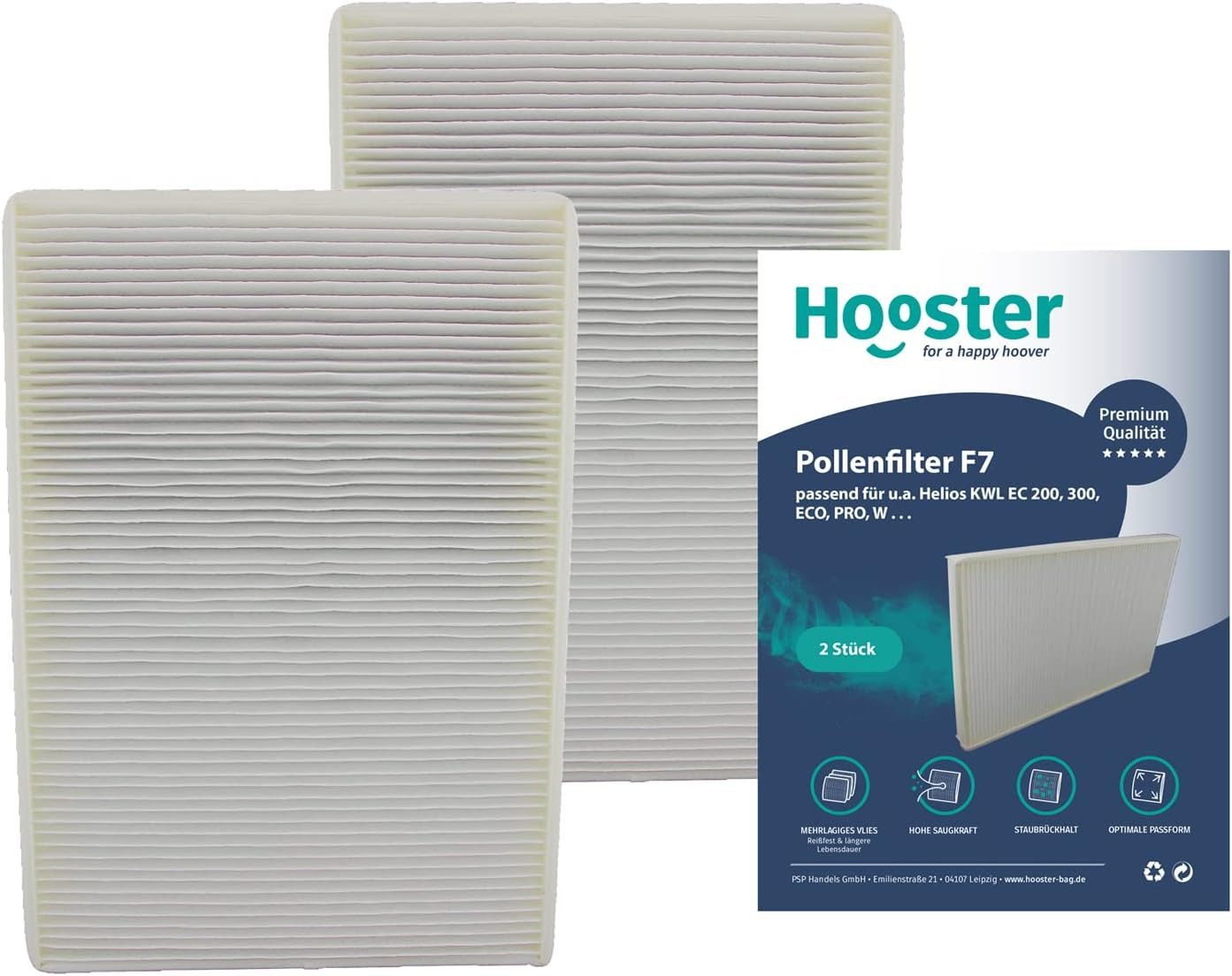Hooster Luftfilter 2 Filtersets passend für Helios KWL EC 200 / EC 300, 4x Filtermatte G4 und 2x Kompaktfilter F7