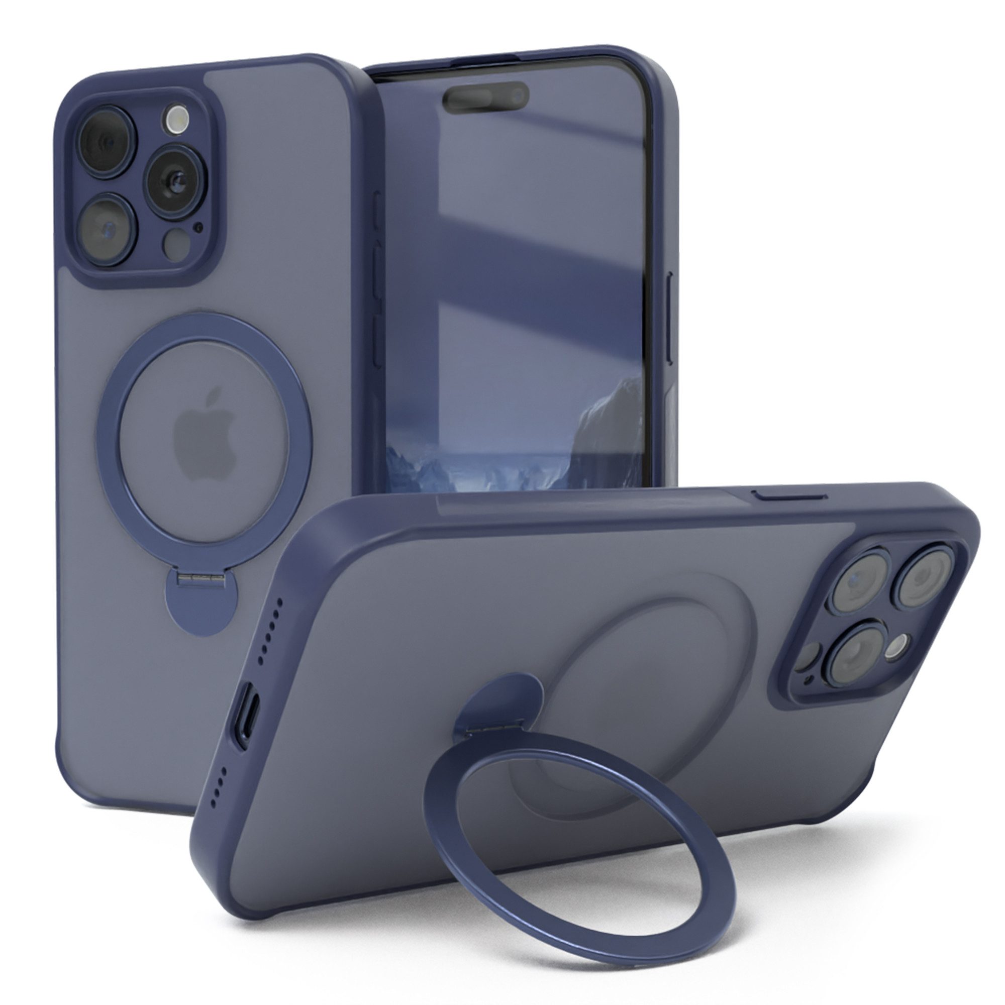 EAZY CASE Handyhülle Outdoor iPhone 15 Pro Max Case MagSafe Ring 6,7 Zoll, Outdoor Handy Hülle Etui Schutzhülle Slim mit Kameraschutz Blau