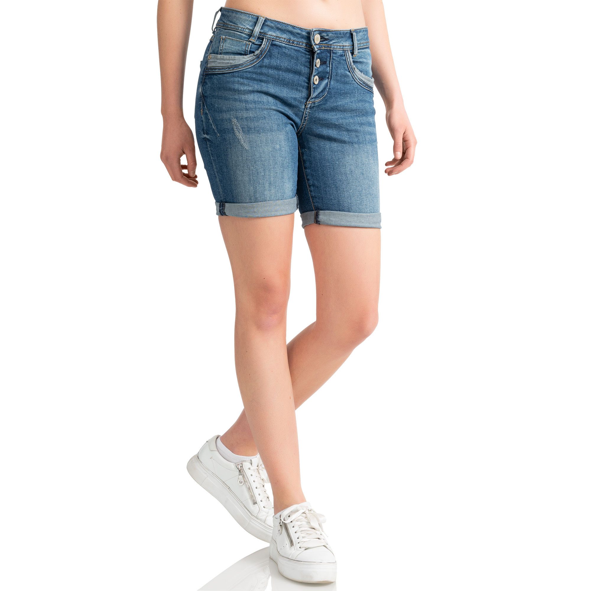 SUBLEVEL Shorts Damen Bermudas kurze Hose Baumwolle Jeans Sommer Chino Stoff Dehnbar Stretch Baumwolle