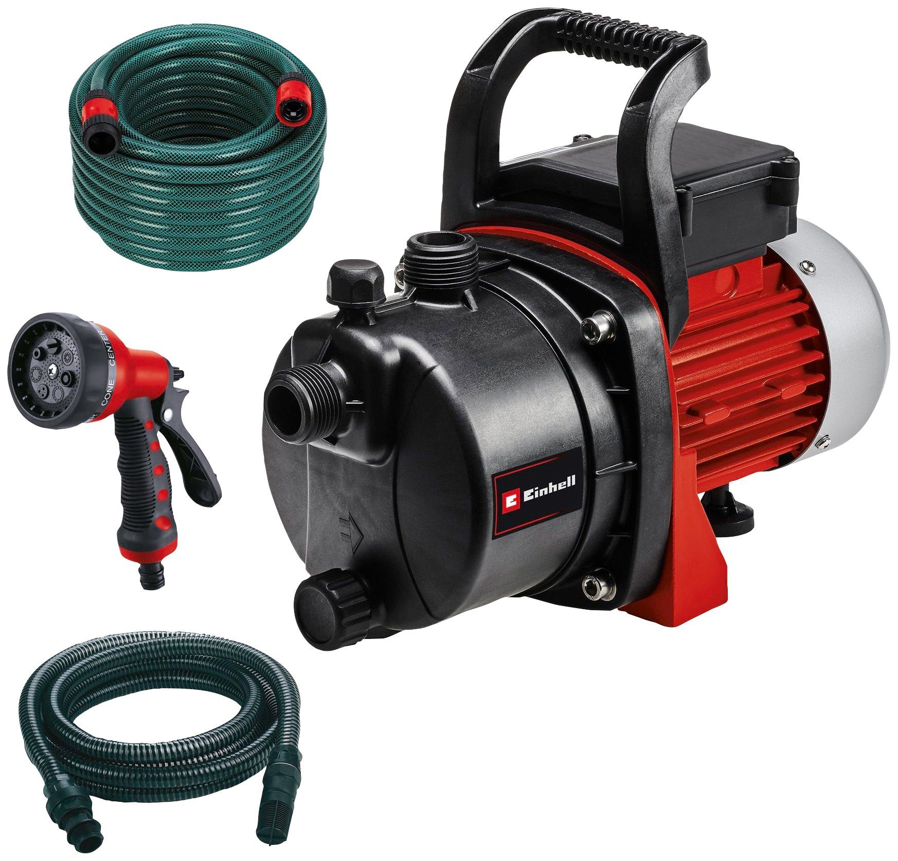 Einhell Gartenpumpe GC-GP 6538 Set/I, 3.800 l/h max.,mit 4m Saugschlauch, 20m Gartenschlauch, Sprühpistole