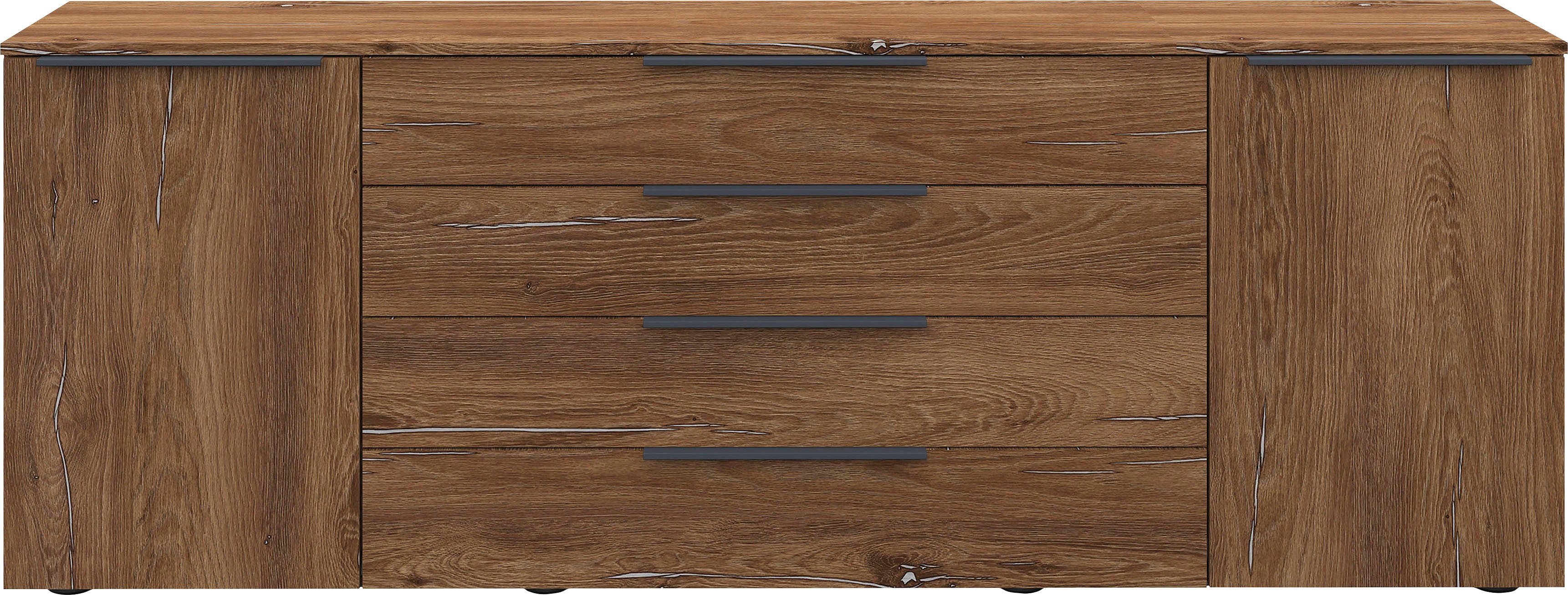 borchardt Möbel Sideboard Tom, moderne Kommode mit Metallgriffen, 200cm breit, 2 Türen, 3 Schubfächer, Metallgriffe anthrazit