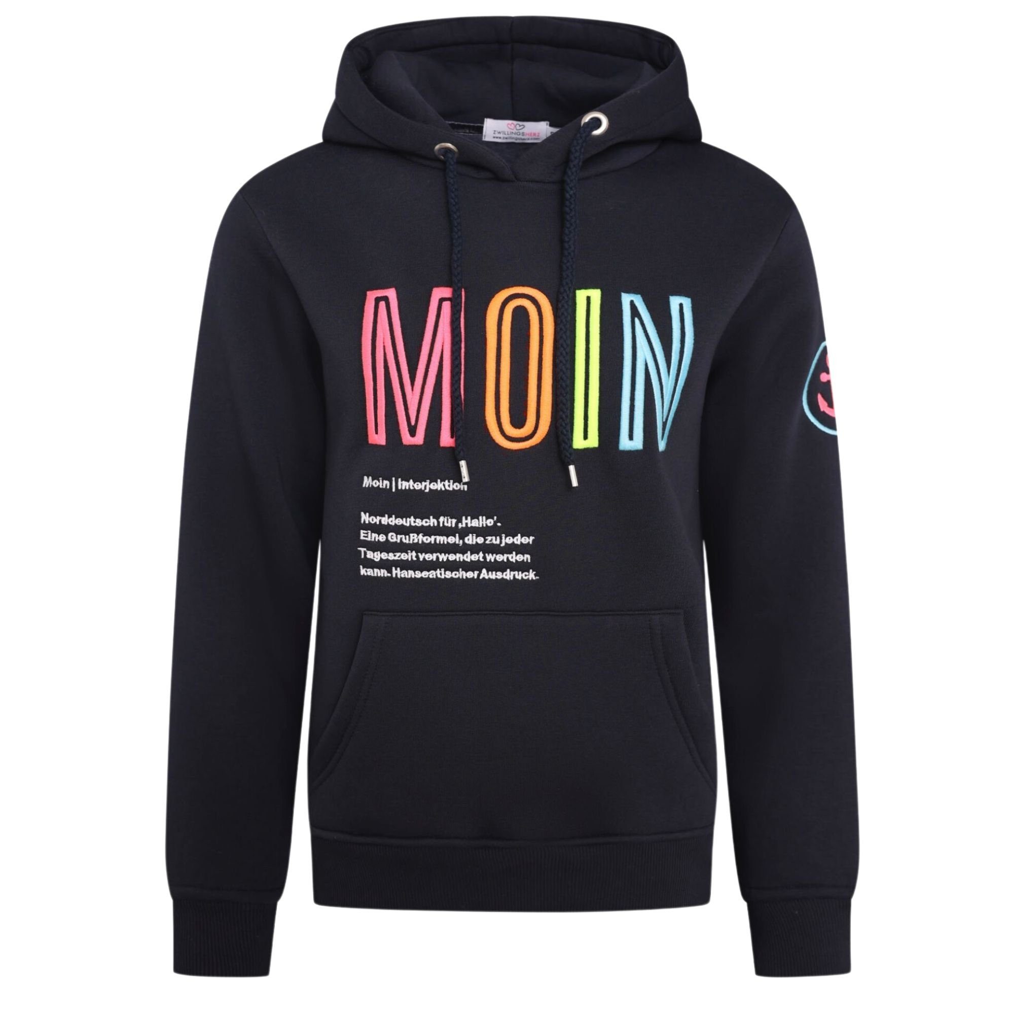 Zwillingsherz Hoodie Zwillingsherz Damen Kapuzenpullover Hoodie Lucina Daumenloch, Fronttaschen, innen mit Fleece, Kapuze, Stickerei