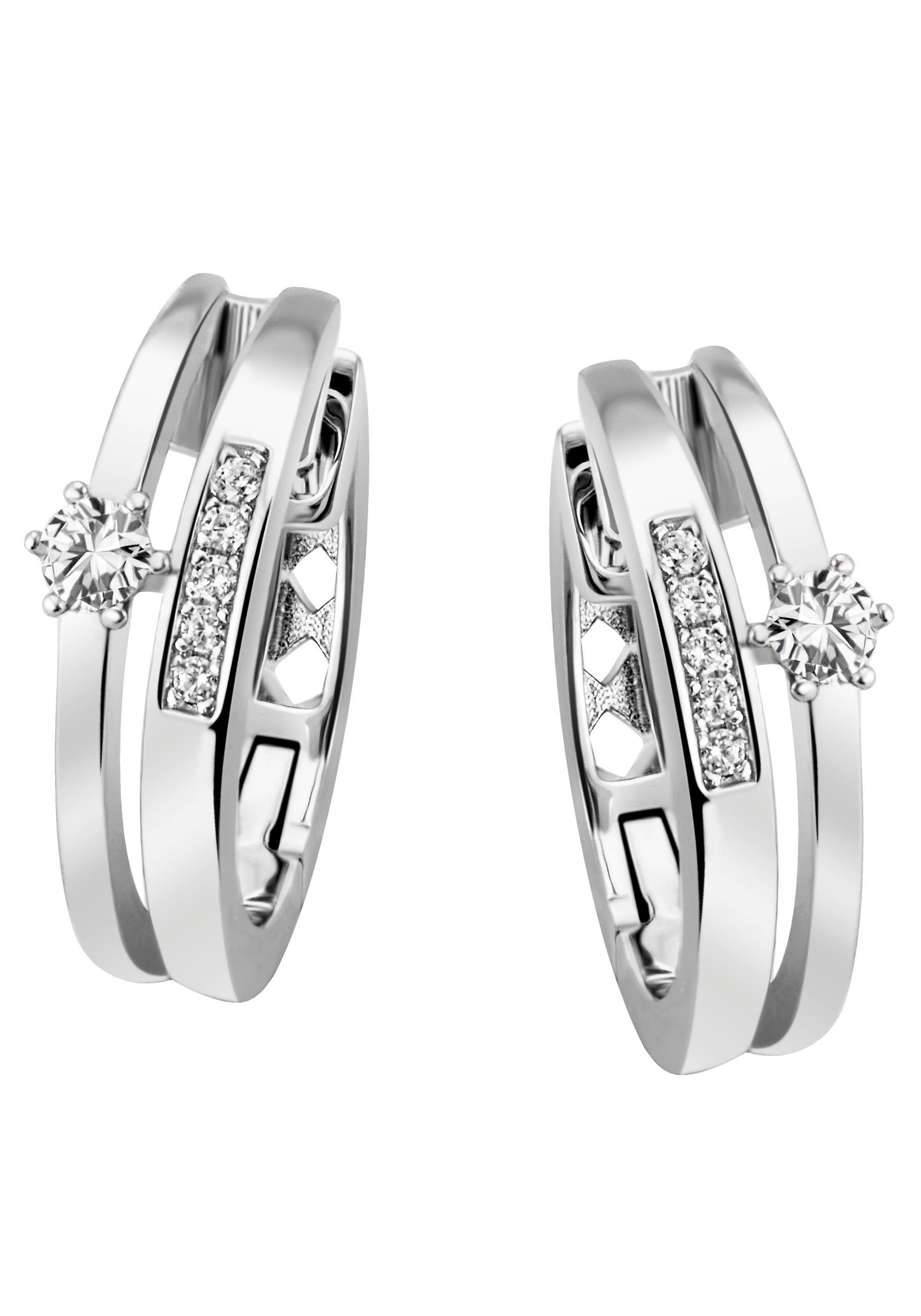 Firetti Paar Creolen Schmuck Geschenk Silber 925 Ohrschmuck Solitär-Optik glitzernd, mit Zirkonia (synth)