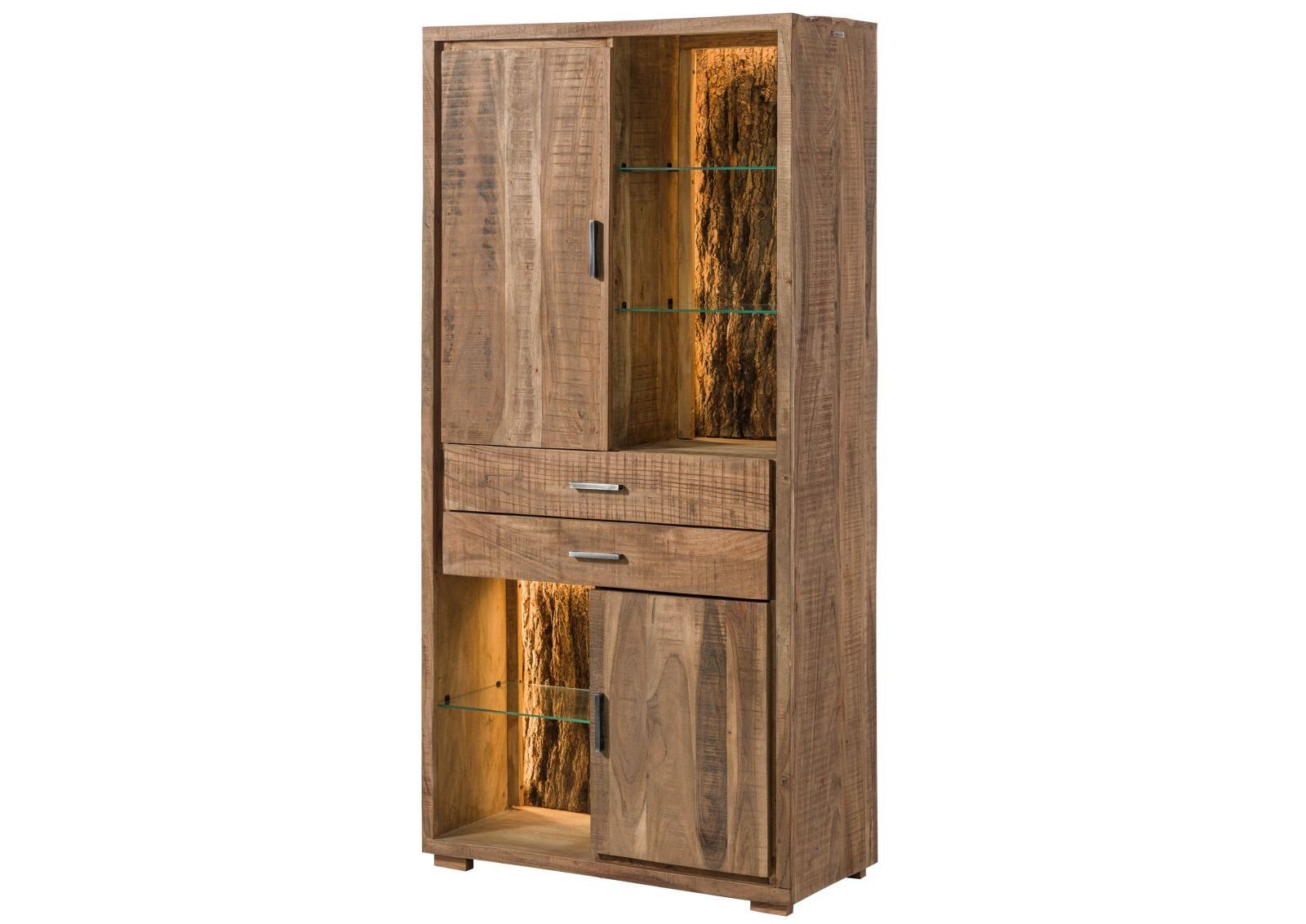 Massivmoebel24 Dreh-/Schwebetürenschrank BARK (Massivholz Akazie 88x40x180 natur lackiert BARK #103) Massivholz Akazie 88x40x180 natur lackiert BARK #103