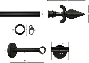 Gardinenstange RUSTIKA, GARESA, Ø 16 mm, 1-läufig, Wunschmaßlänge, verschraubt, rustikale Vorhanggarnitur, verlängerbar, Eisen, Endk. Pfeil