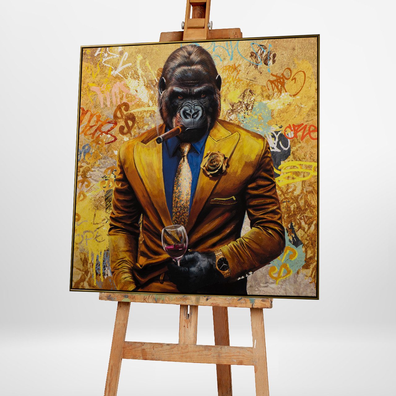 ArtUniverse Gemälde Gentleman Style 102,5x102,5 cm, Stylischer Gorilla