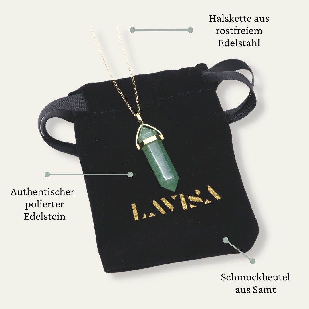 Aventurin Naturstein gold Kristall Halskette mit Kette Obelisk Grüner Edelstein LAVISA Anhänger