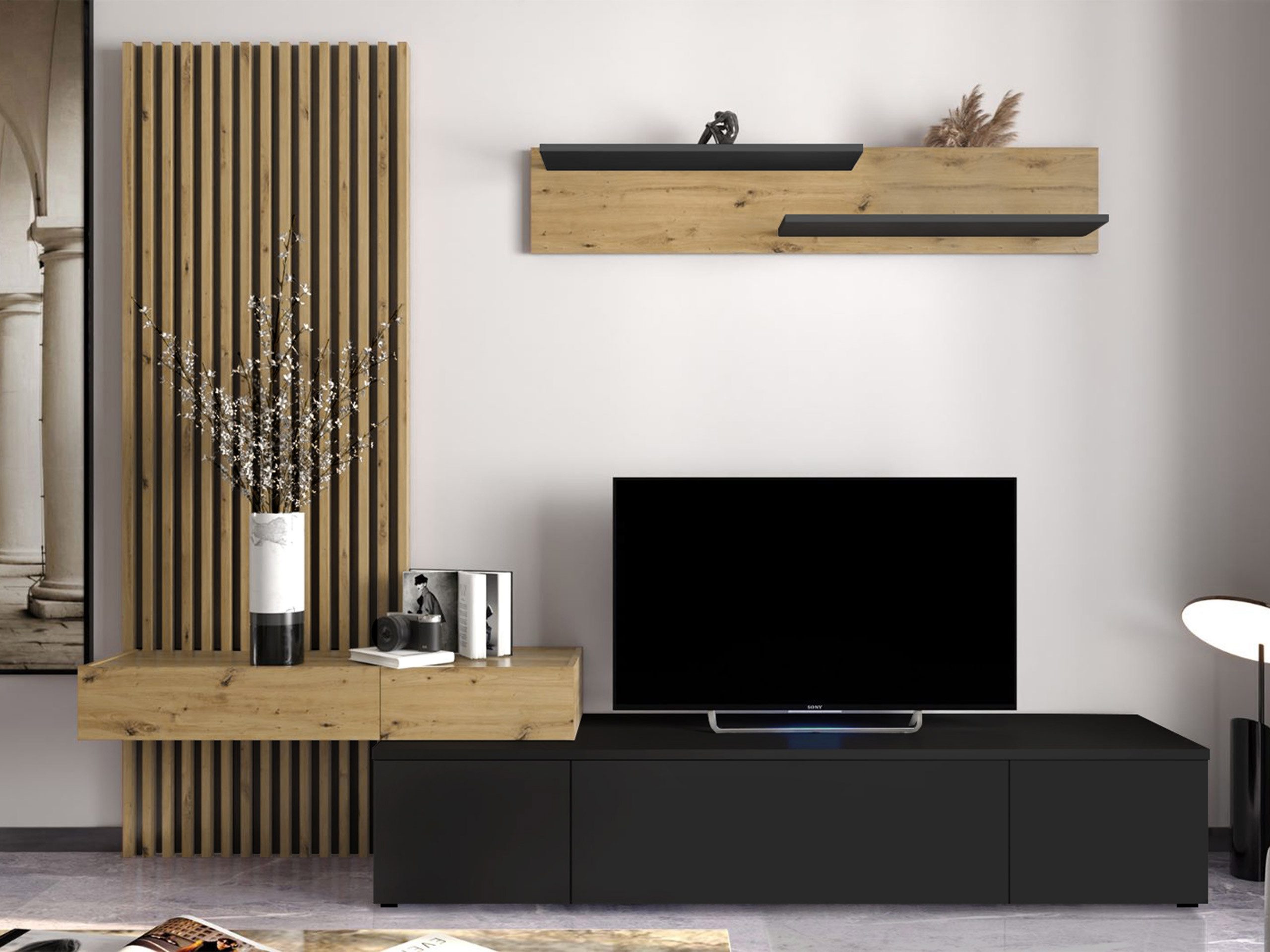 MIRJAN24 Wohnwand Rebeka Plus, (TVLowboard, Wandboard, Wandpaneel), Griffloses Öffnungssystem
