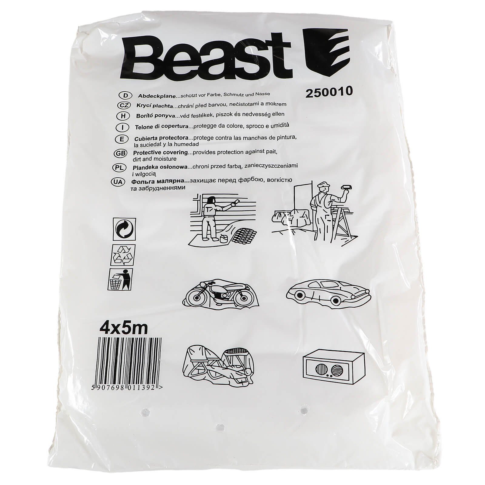Beast Abdeckfolie Beast Maler Abdeckplane Abdeckfolie 4x5m, Schützen vor Farbe, Schmutz und Nässe