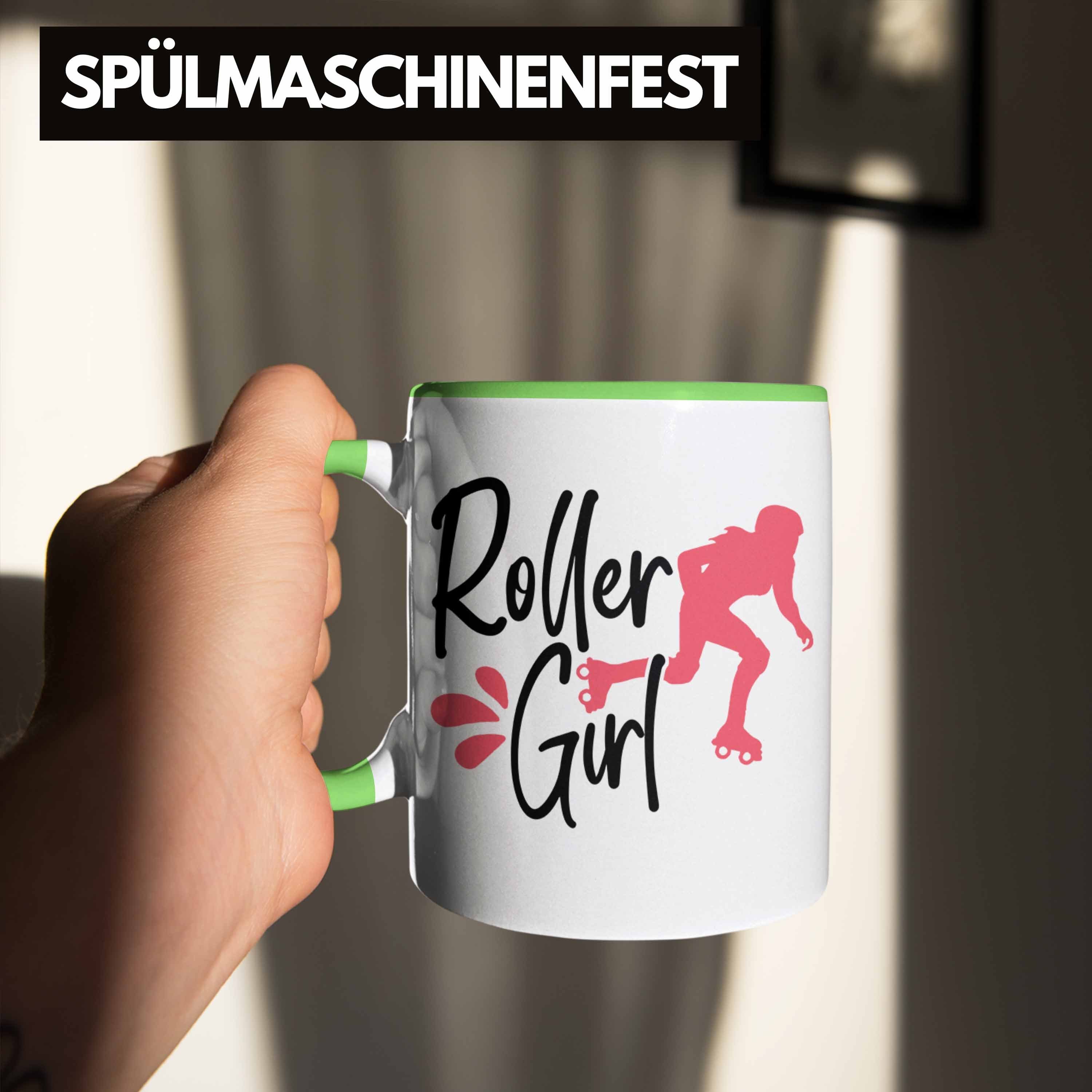Trendation Tasse Grün Nostal Rollschuh Roller "Roller Girl" Girls für Lustige Geschenk Tasse
