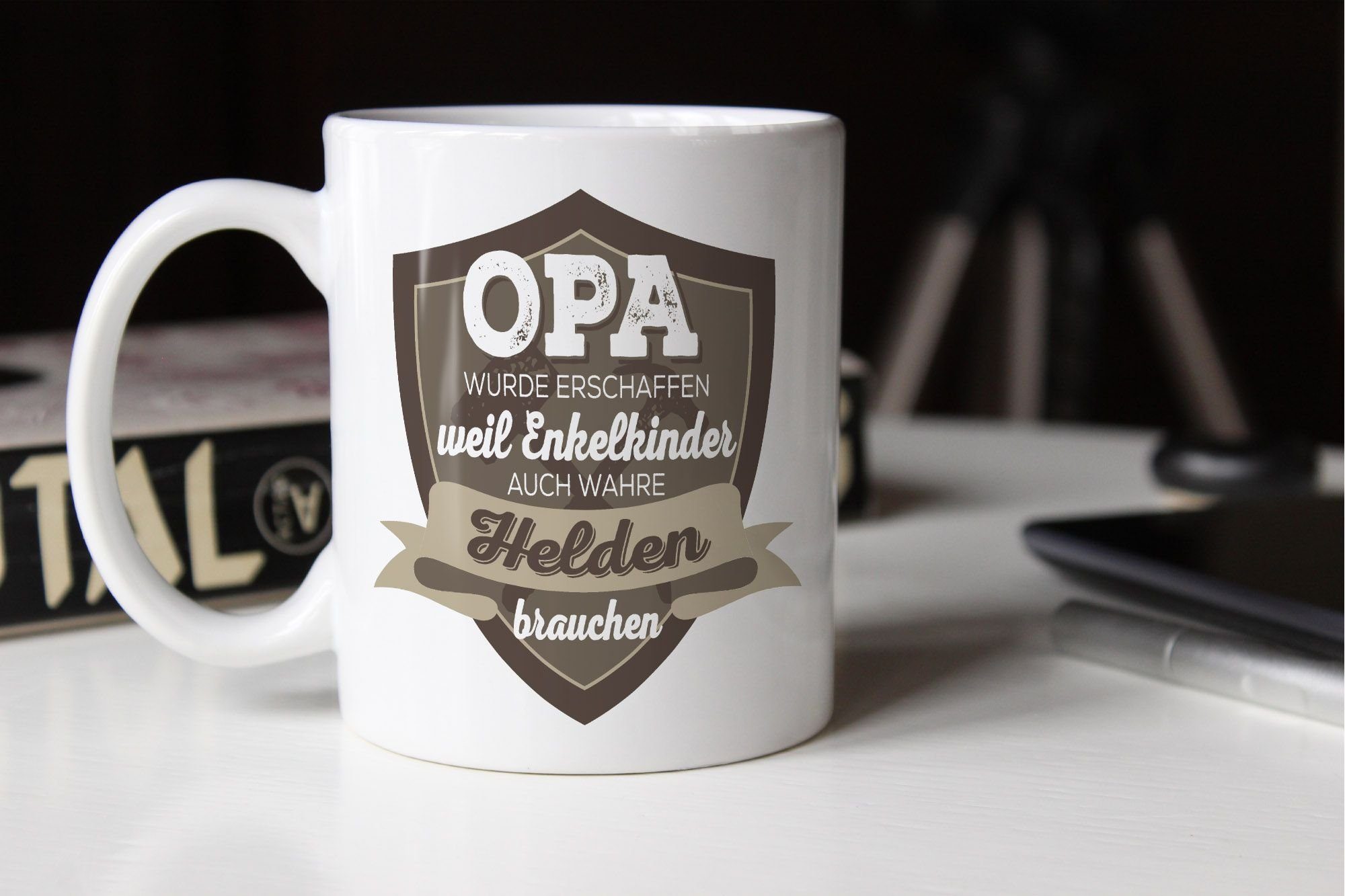 MoonWorks Tasse Kaffee-Tasse Opa wurde geschaffen weil Enkelkinder auch wahre Helden brauchen Spruch Geschenk-Tasse MoonWorks®, Keramik – Bild 5 von 5