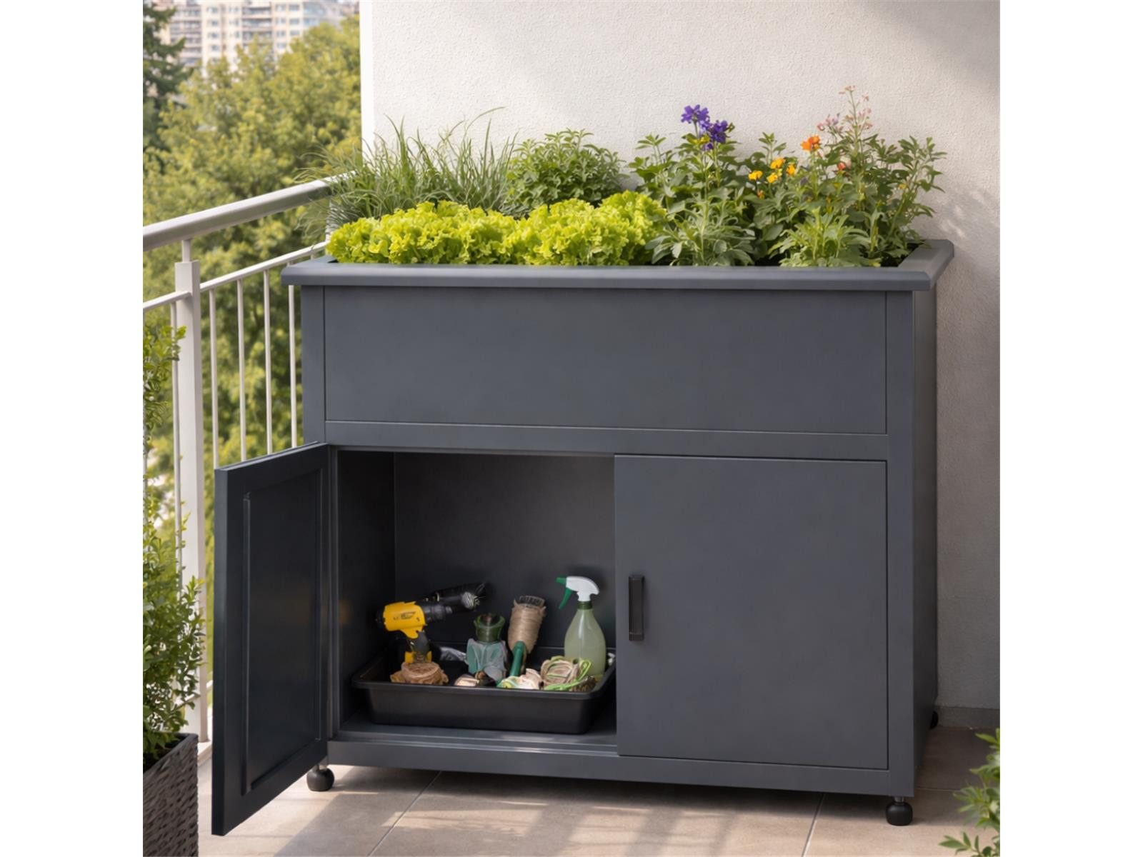 Green Spirit Hochbeet Hochbeet mit Unterschrank & Drainagesystem, 107x57x85 cm (Set, inkl. Drainagesystem), mit integrierter Schneckenkante, vorinstalliertem Drainagesystem