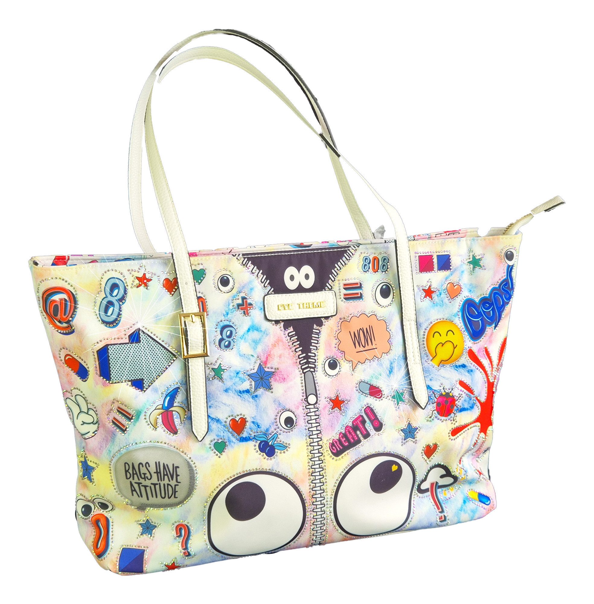 Einkaufszauber Shopper Designer Shoppertasche Totebag with Big Eyes, Cooles knallbuntes Design