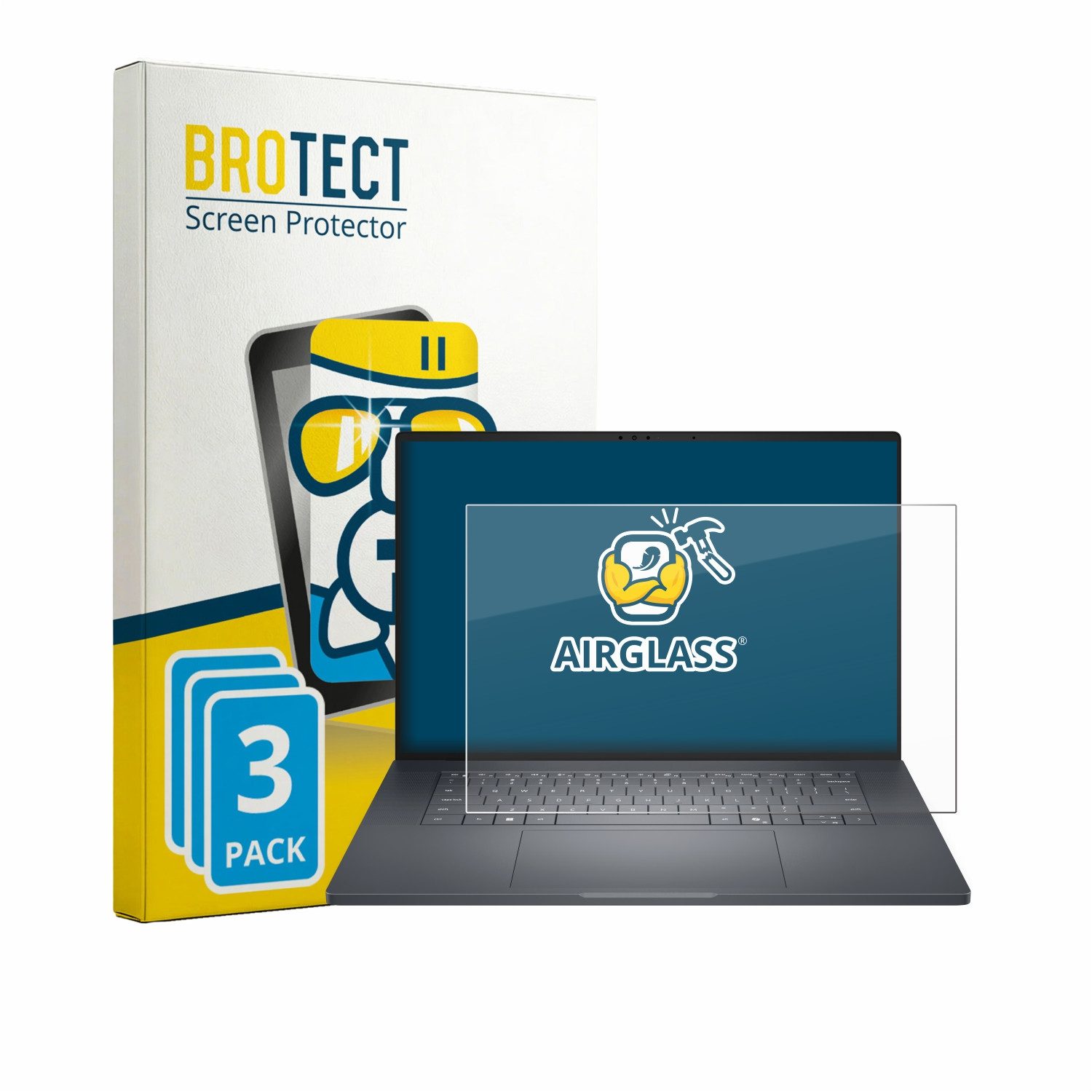 BROTECT Displayschutzglas Folie für Dell Pro Precision 7 Series 16, 3 Stück, Schutzfolie Glas Panzer Display Schutz klar