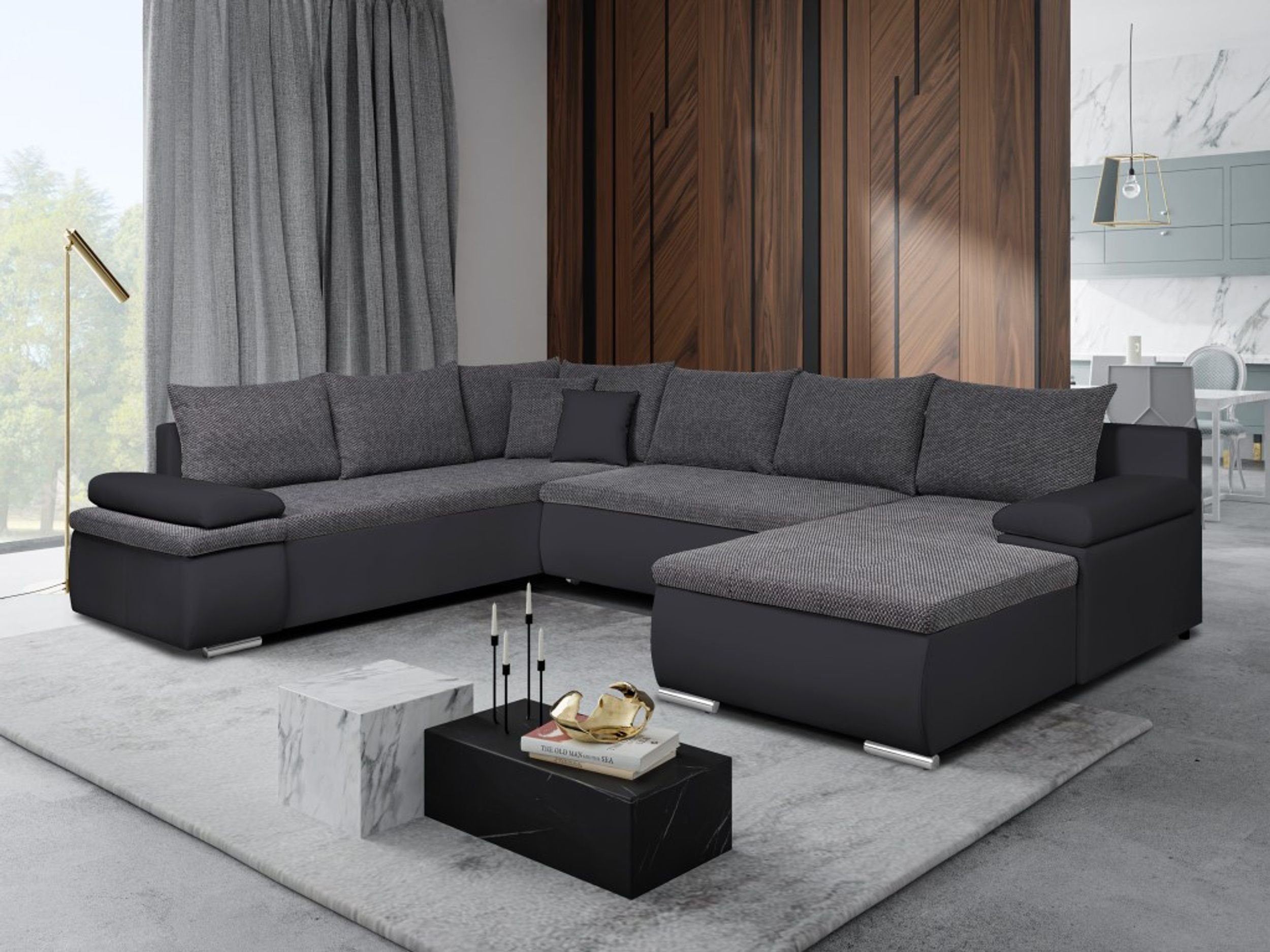 Küchen-Preisbombe Sofa Couch Ecksofa Eckcouch Wohnlandschaft Schlaffunktion Marcello XXL, Sofa in U-Form