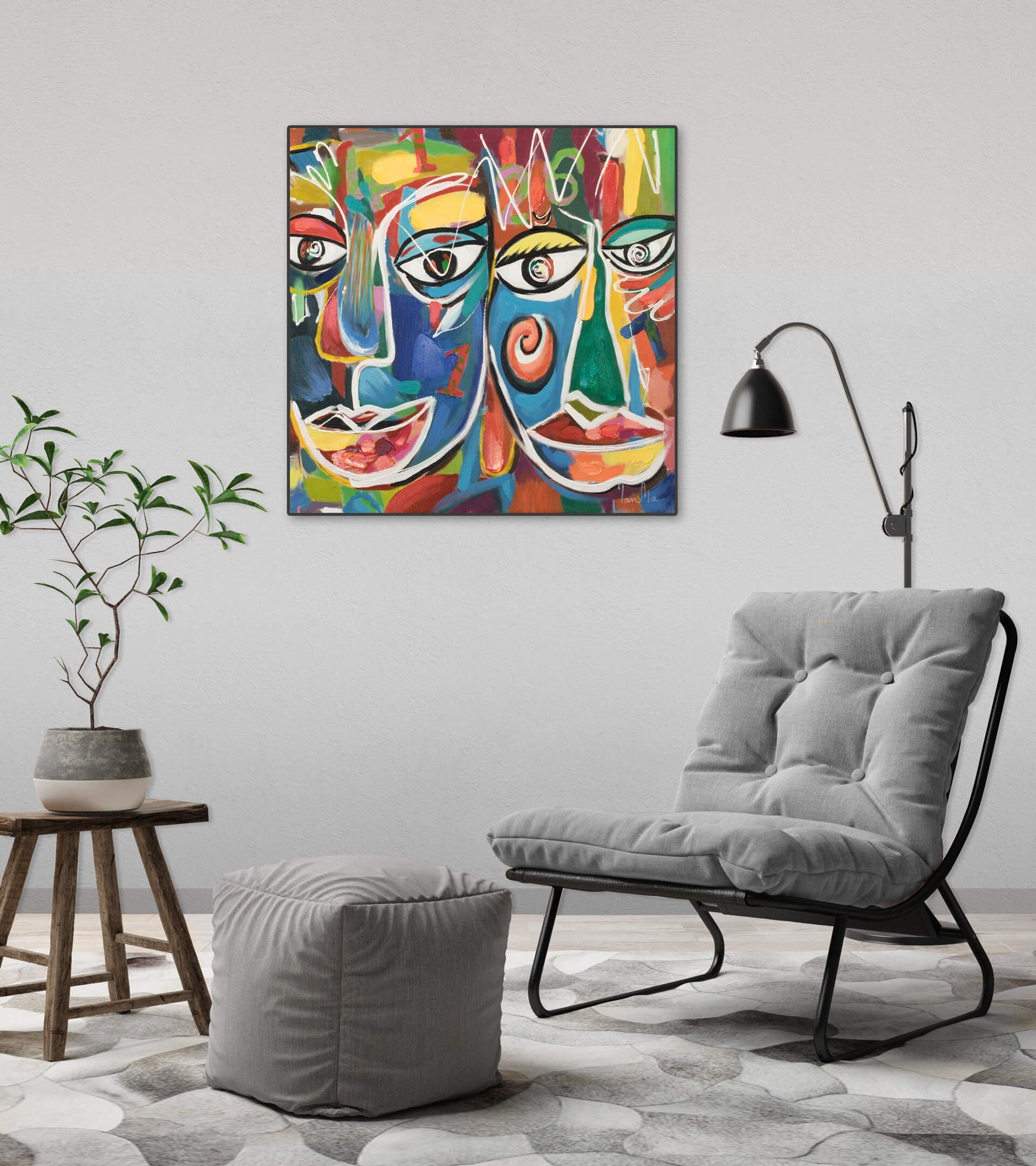 Ebenbild 60x60 cm, HANDGEMALT Wohnzimmer Leinwandbild Magisches 100% Gemälde KUNSTLOFT Wandbild