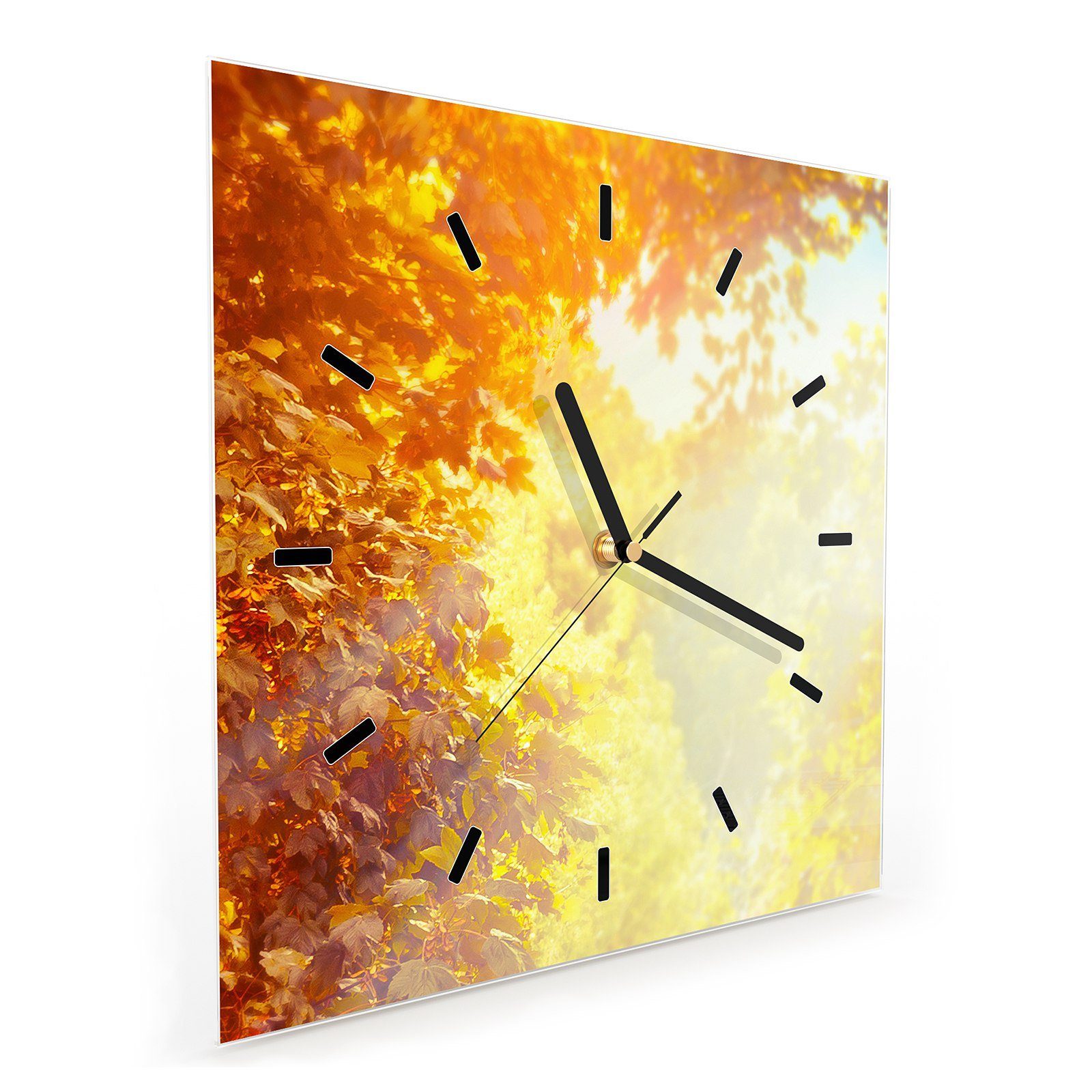 Wanduhr 30 x cm Primedeco Wandkunst Größe 30 Glasuhr im mit Herbst Wanduhr Sonne Motiv