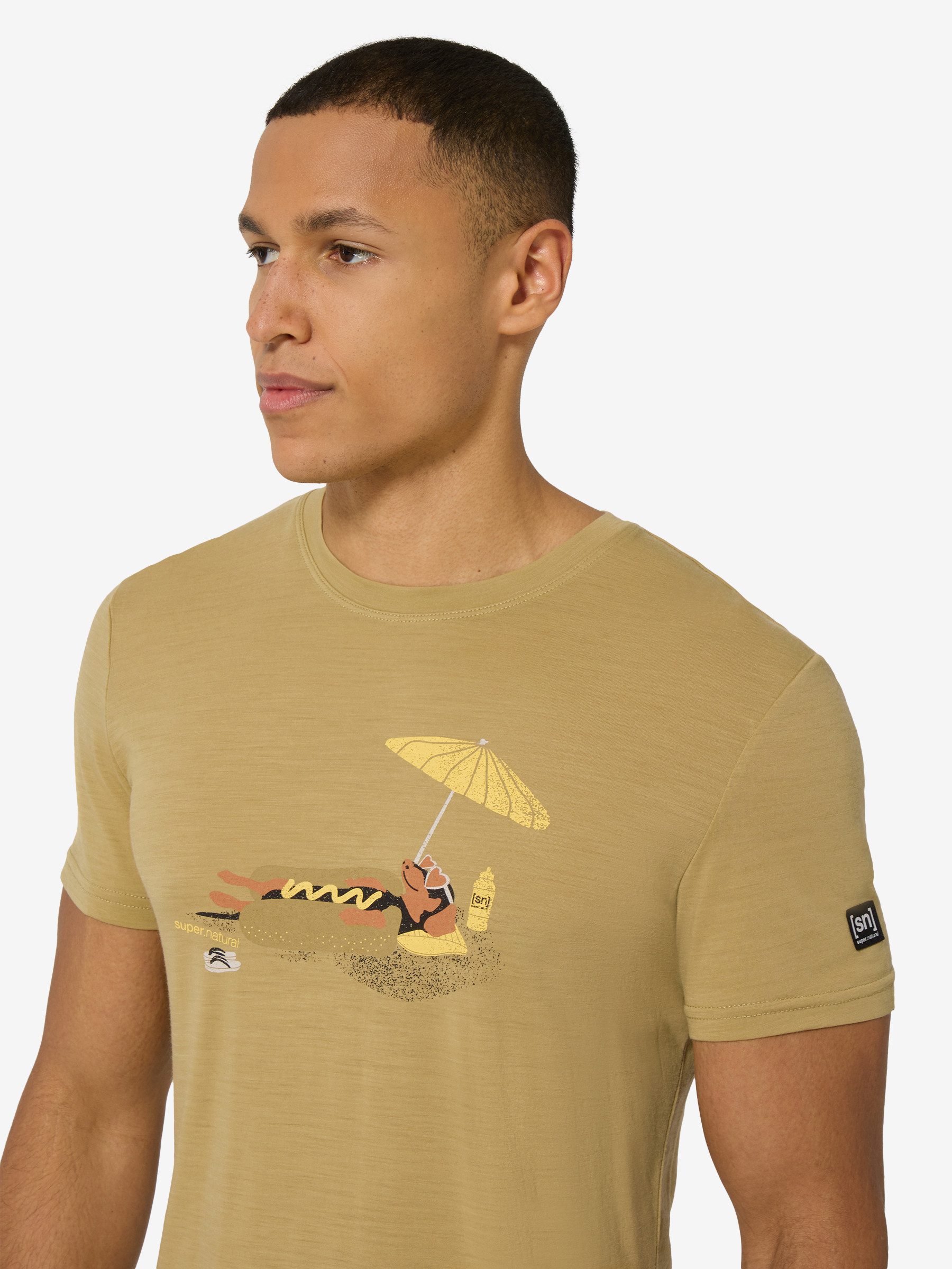 SUPER.NATURAL T-Shirt für Herren,Merino M HOT DOG TEE mit Tier-Motiv, atmungsaktiv