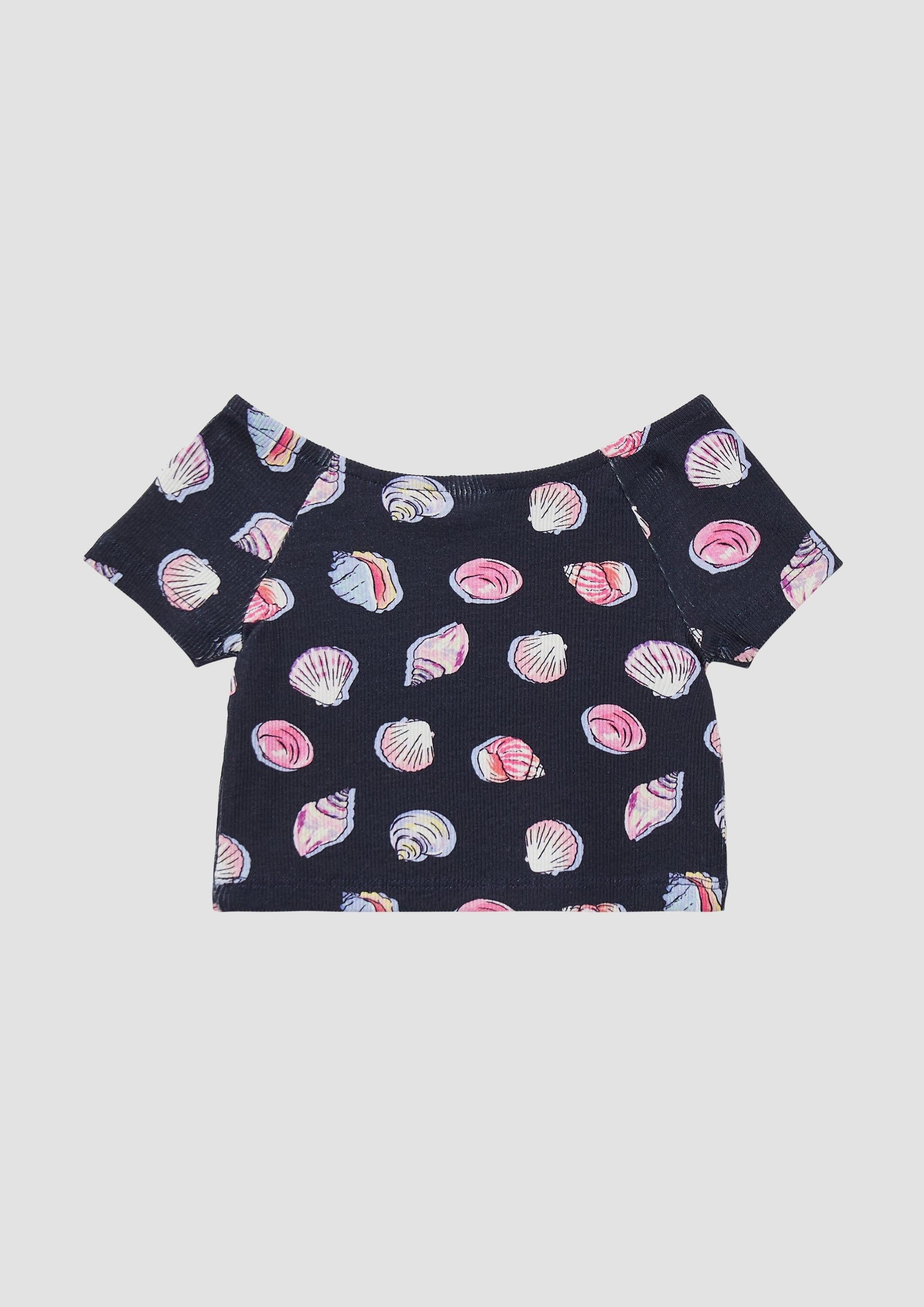 s.Oliver Kurzarmshirt T-Shirt Verkürztes T-Shirt aus Rippware mit Off-Shoulder-Ausschnitt
