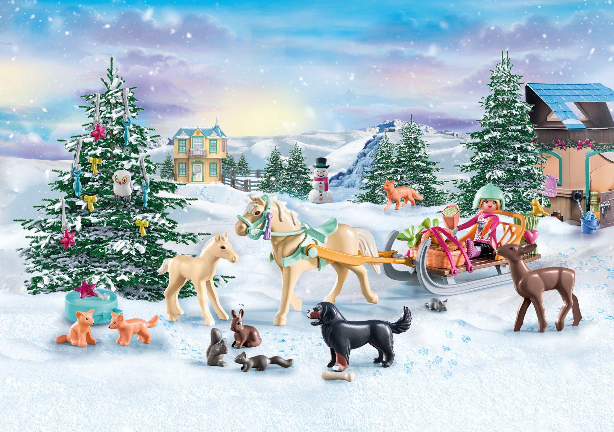 teilweise Horses Pferde: aus of Material Playmobil® Waterfall; Schlittenfahrt Spielzeug-Adventskalender (71345), recyceltem Spielbausteine,