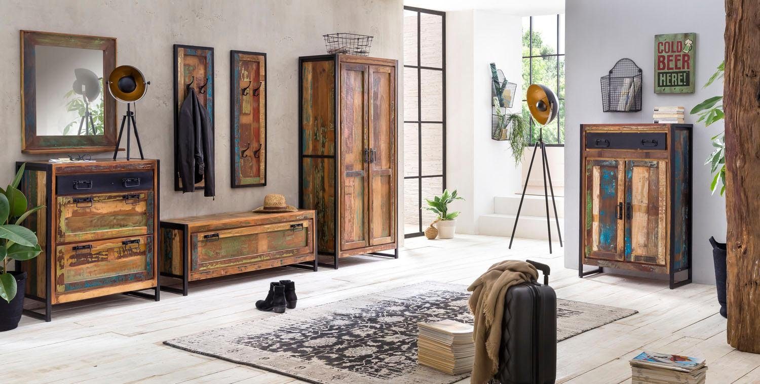 SIT Garderobenpaneel Vintage Garderobe aus recyceltem Massivholz mit 4 Haken, in Vintage Optik