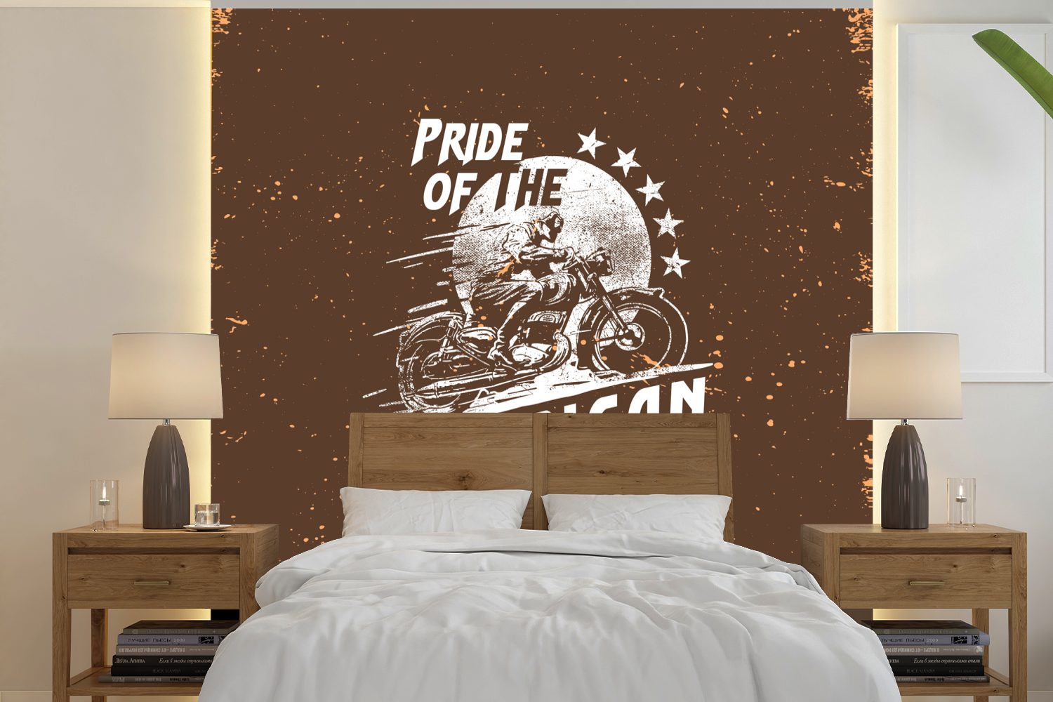 Schlafzimmer, Fototapete (5 Jahrgang Design, Matt, MuchoWow Wohnzimmer oder Wandtapete für Tapete - bedruckt, - Motorrad St), Vinyl