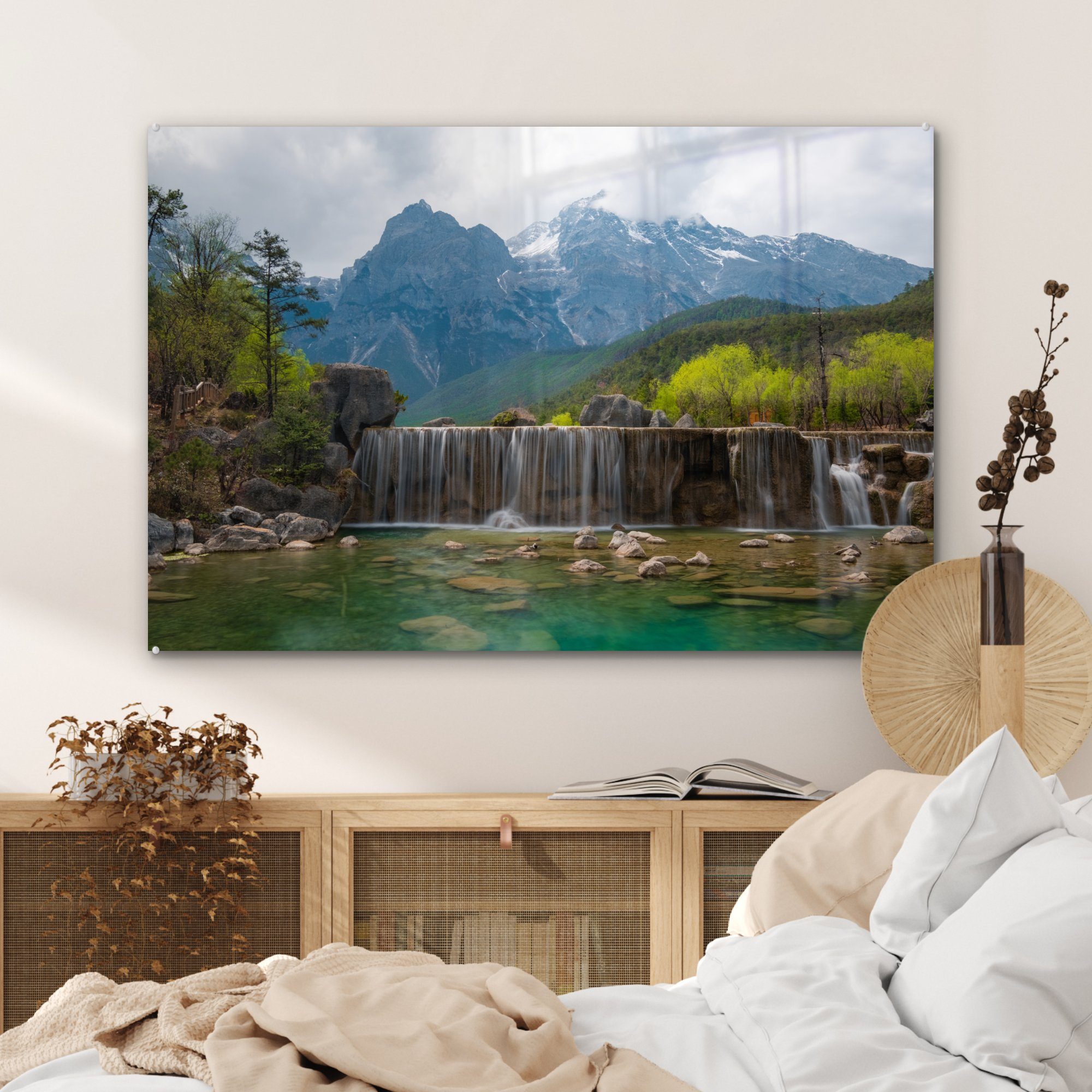 (1 St), Amerika Acrylglasbild Valley, Wohnzimmer Blue & Schlafzimmer Moon MuchoWow - Acrylglasbilder - Wasserfall